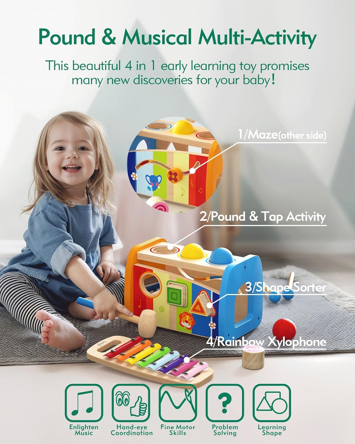 4-in-1 Hammering Toy Set for Toddlers 1-3 Years