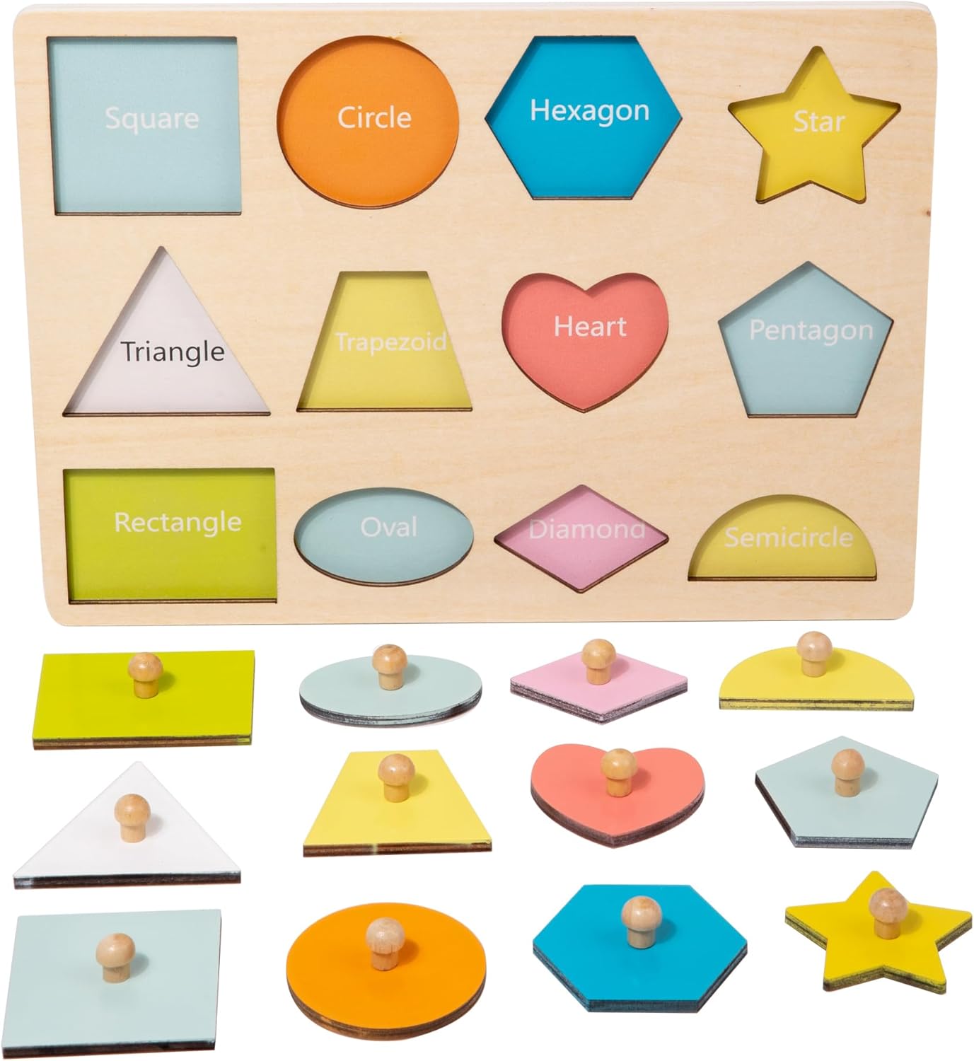 Adena Montessori Shape Peg Puzzle Set 12 Pieces