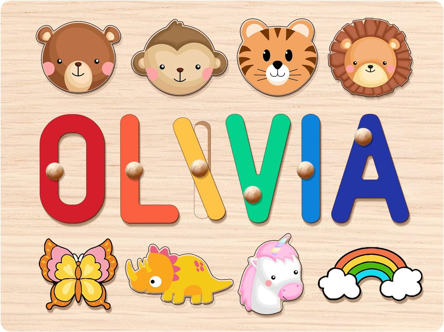 Personalized Name Puzzle for Kids - 1-3 Year Old Wooden Toy