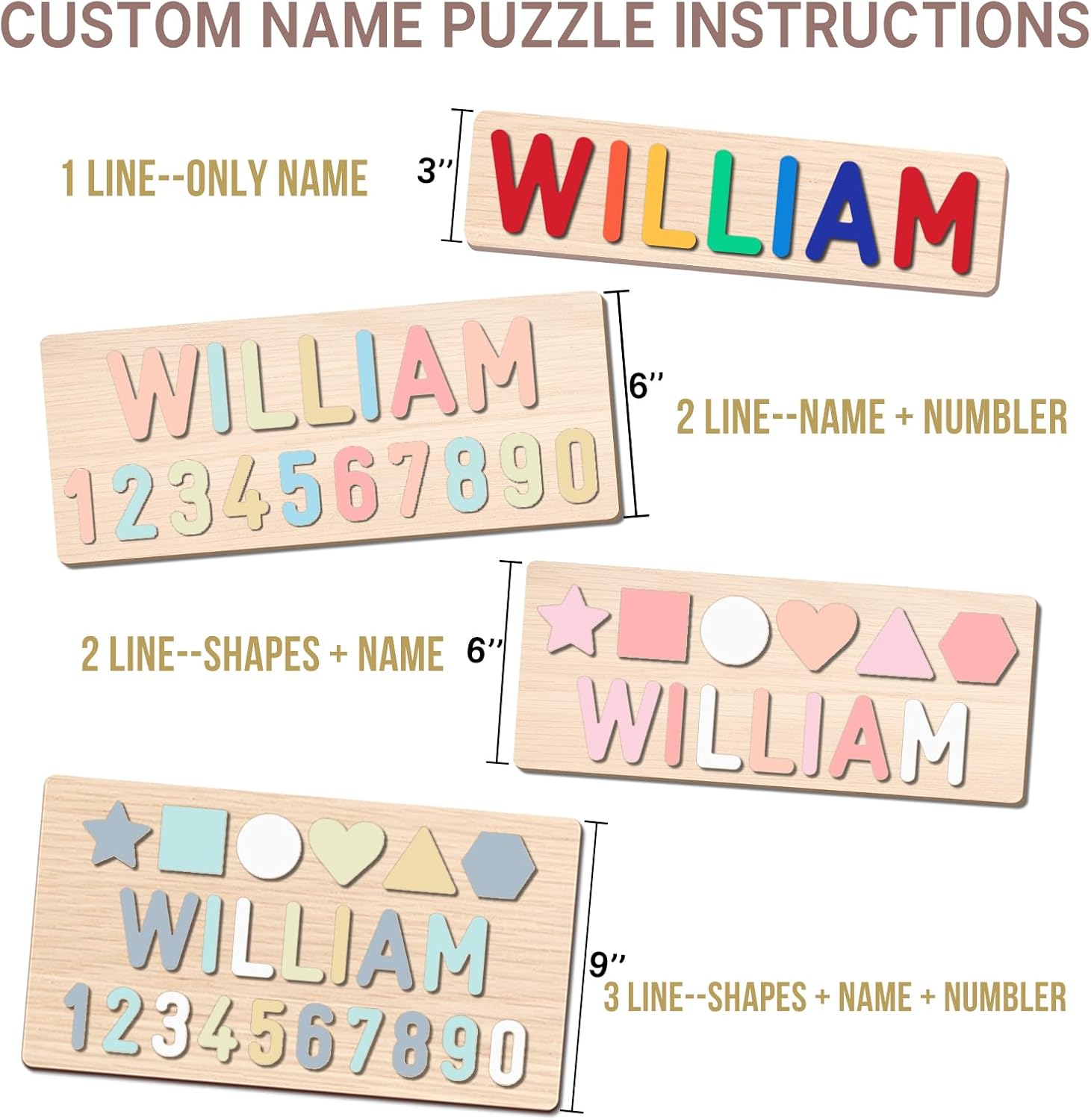 Personalized Wooden Name Puzzle for Kids 1-3