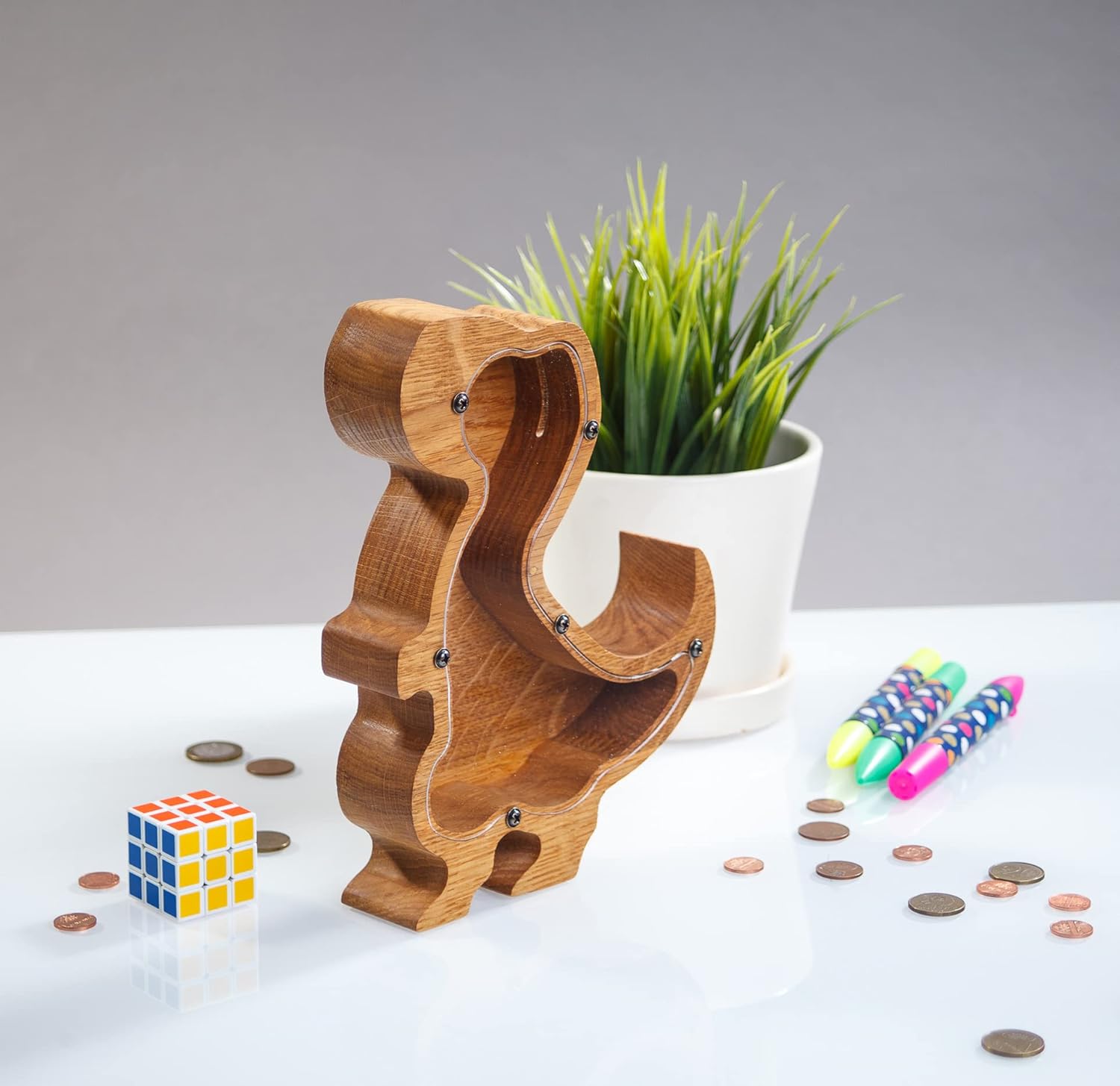Woodpresent T-Rex Dinosaur Piggy Bank - Personalized Saving Box for Kids