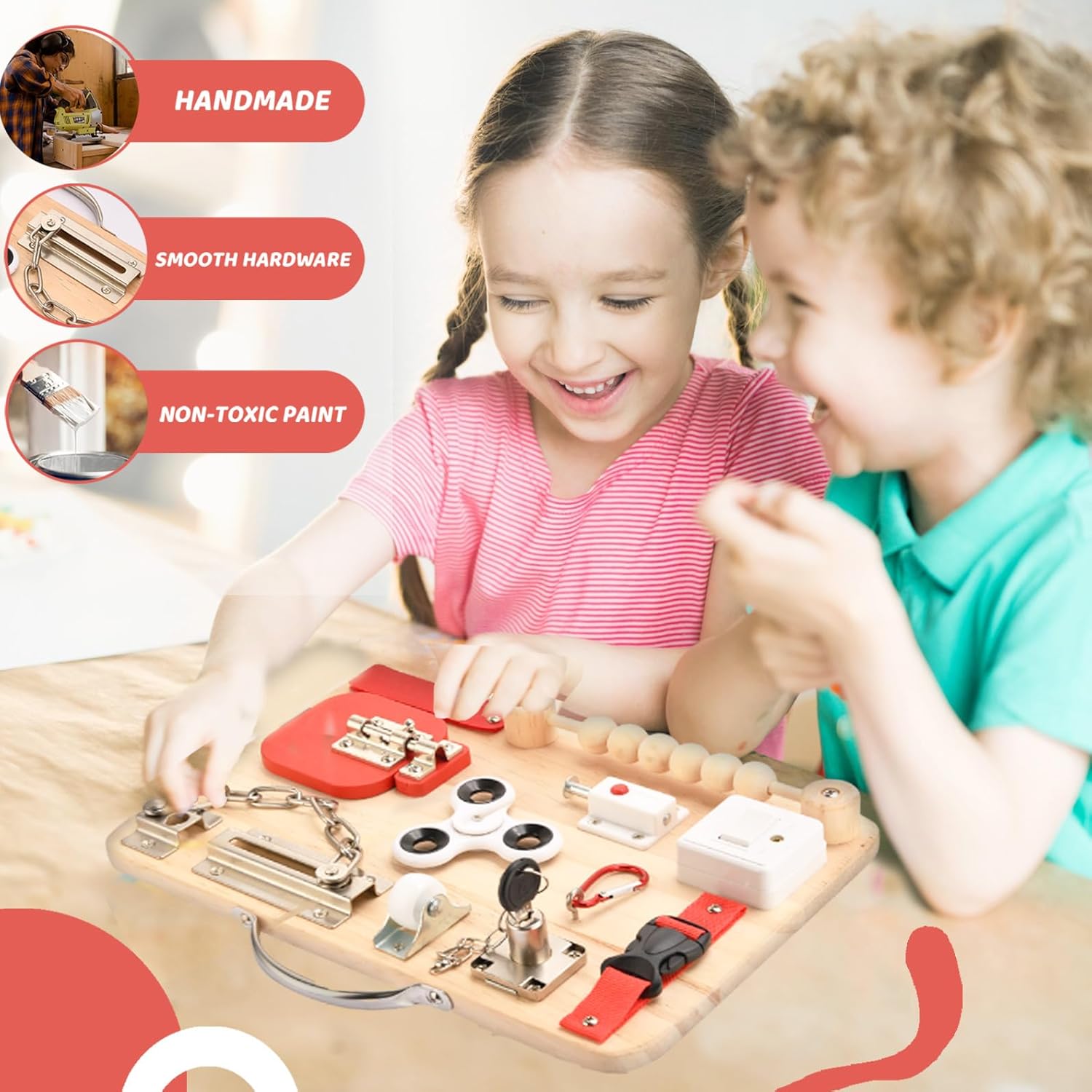 Montessori Busy Board for Toddlers - Wooden Fidget Toy