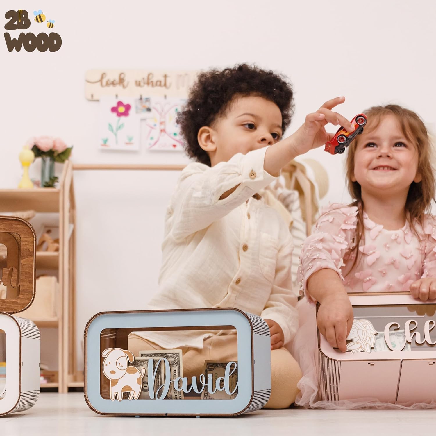 Personalized Wooden Piggy Bank for Kids - Custom Name Animal Design