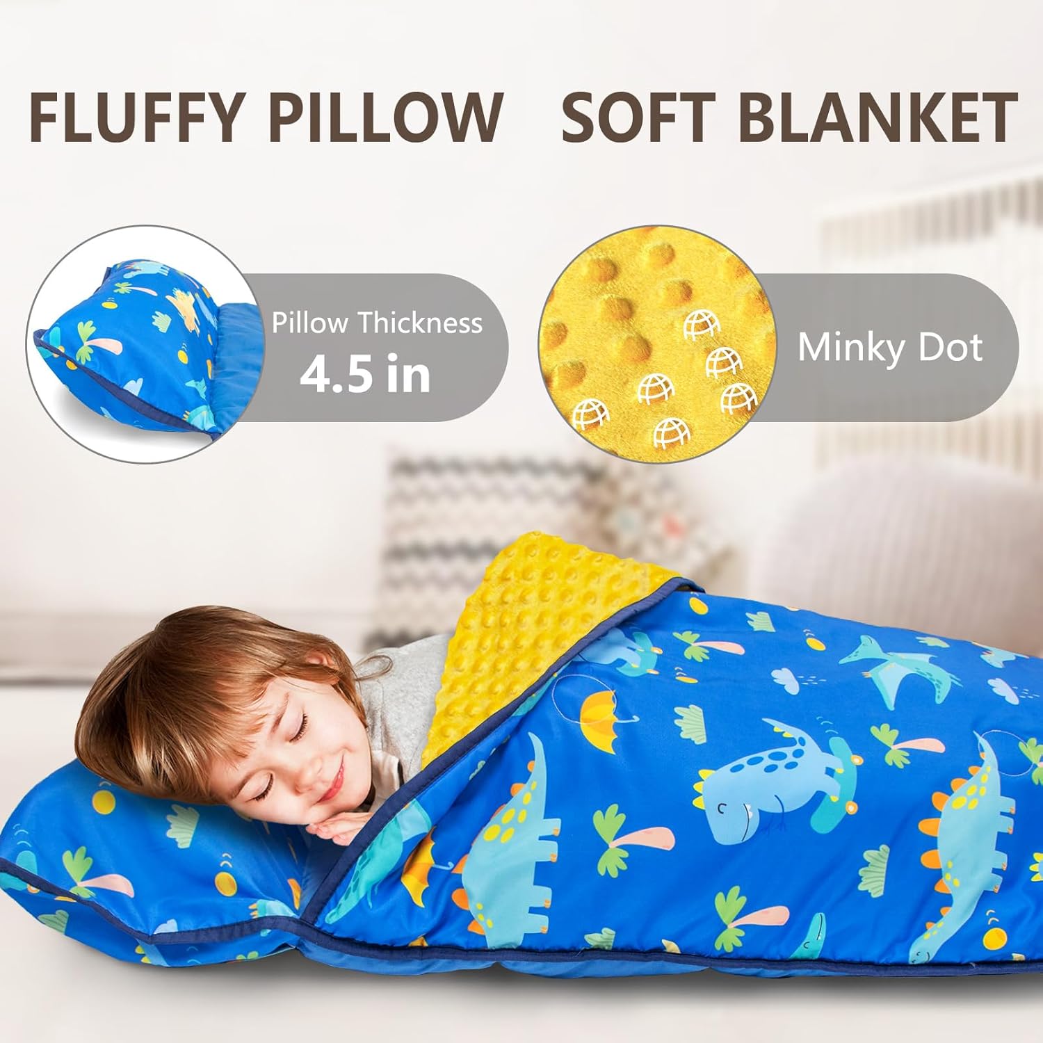 Primlect Toddler Nap Mat with Pillow and Blanket 55x35 Extra Large Sleep Bag