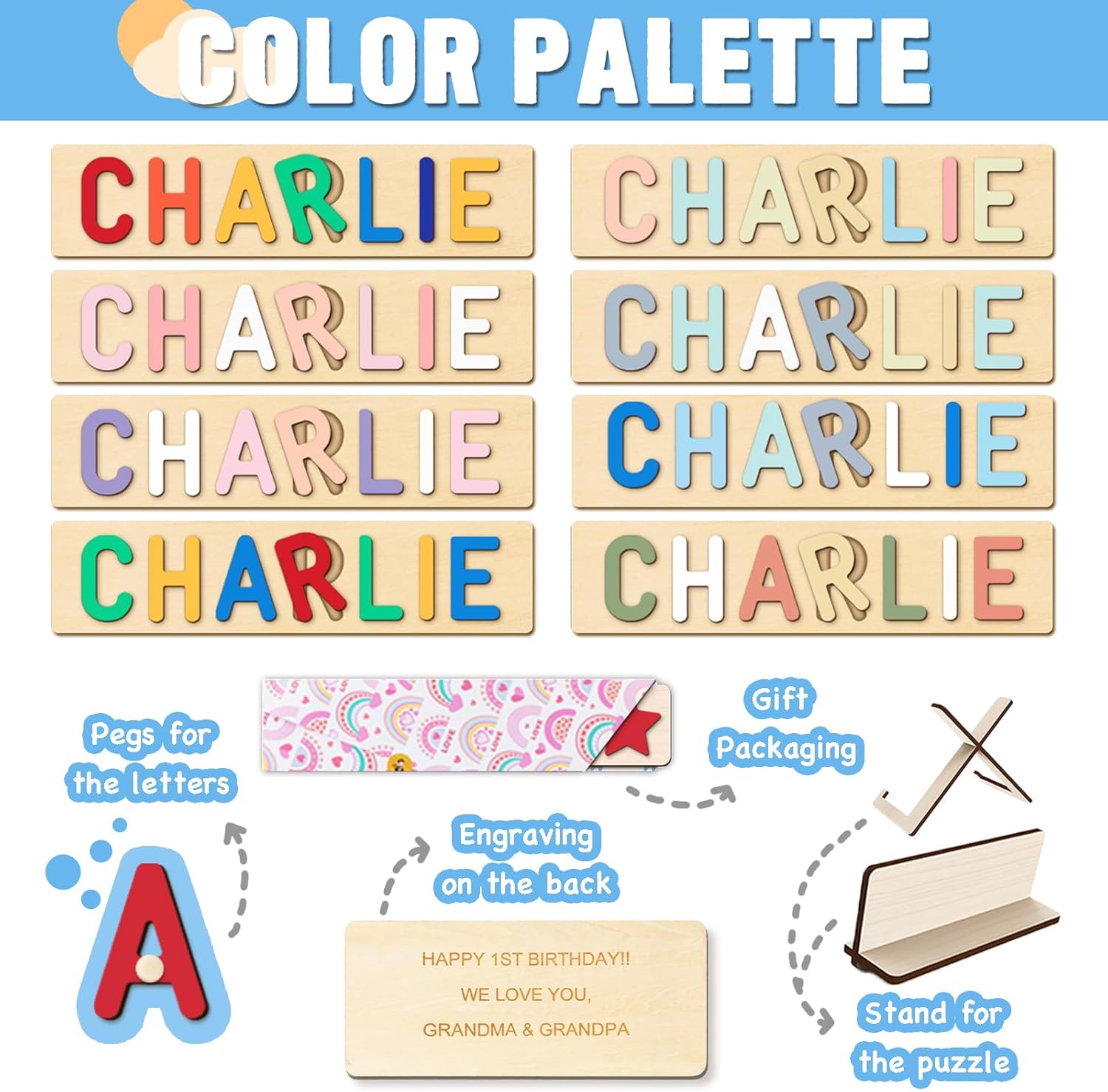 Personalized Name Puzzle with Custom Blessing for Toddlers