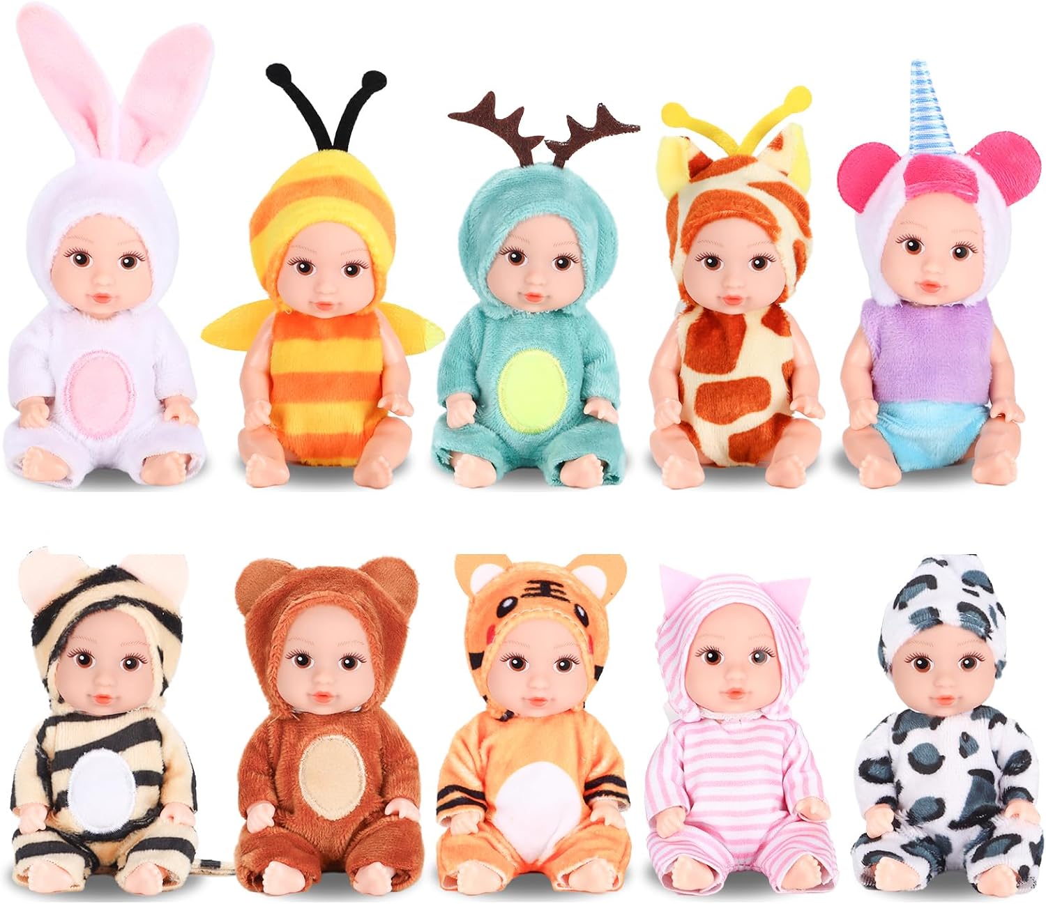 10 Pcs 4 Inch Mini Baby Dolls Playset