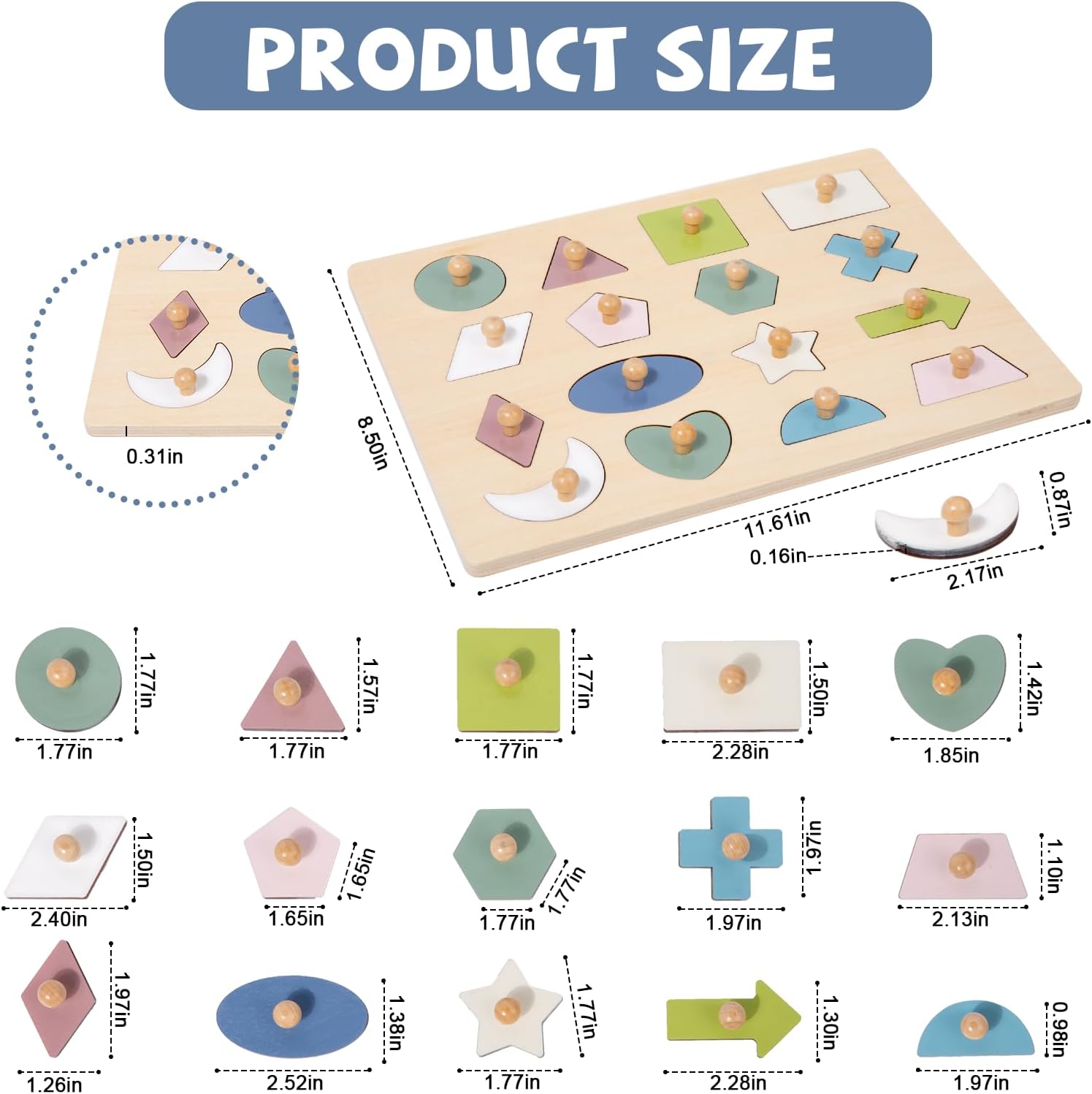 Adena Montessori 16 Piece Wooden Shape Peg Puzzle 1