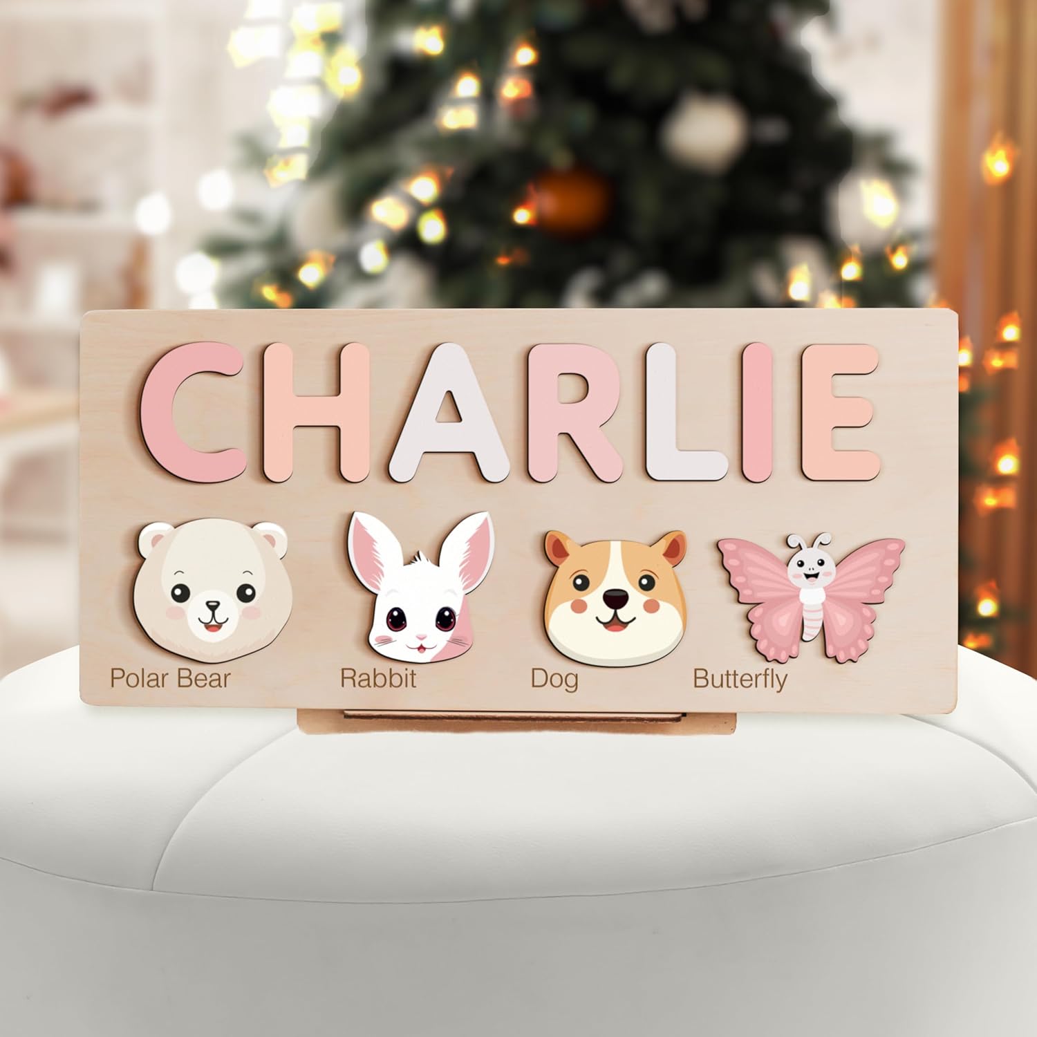 Personalized Wooden Name Puzzle with Cute Animals 1