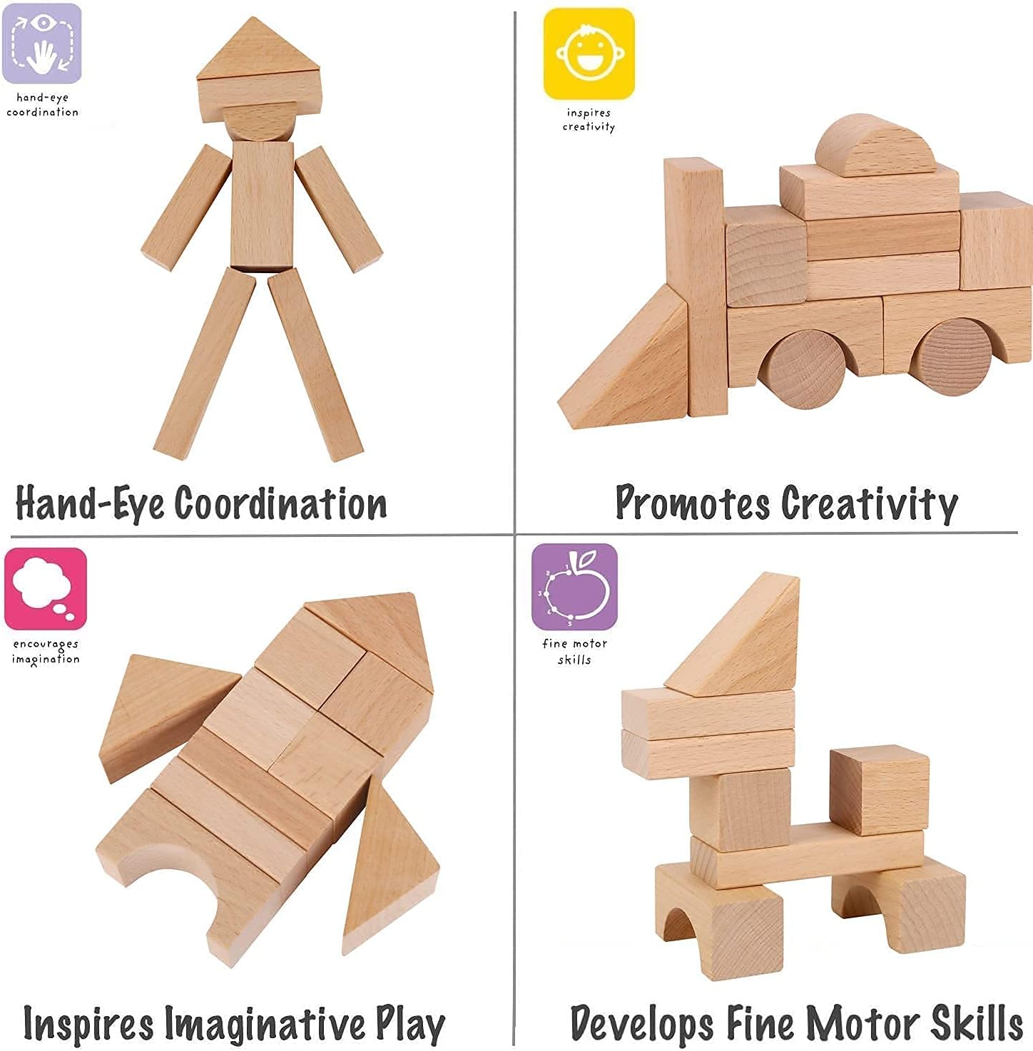 Pidoko Kids Wooden Blocks - 100 Pcs with Storage