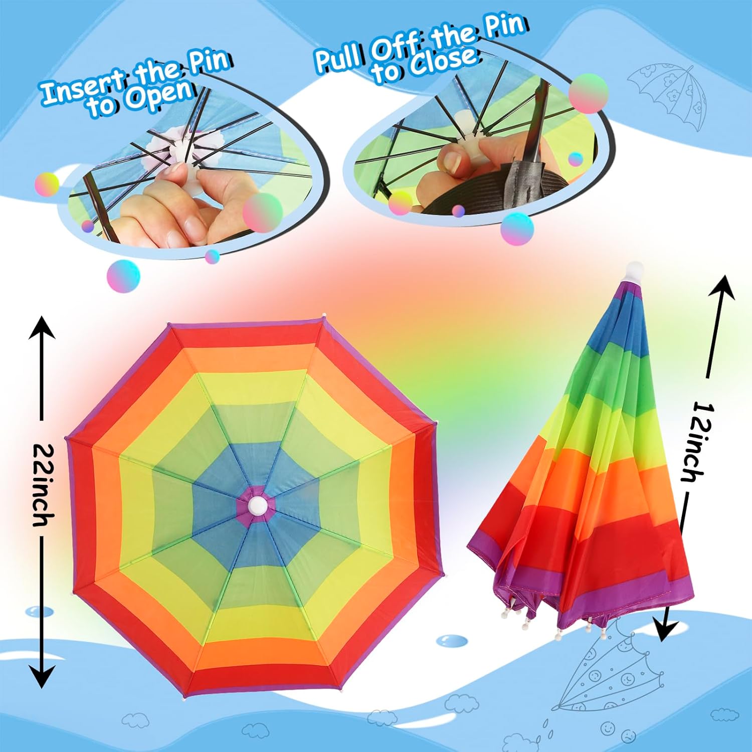 Arcimatto 4 Pack Umbrella Hats with Elastic Band