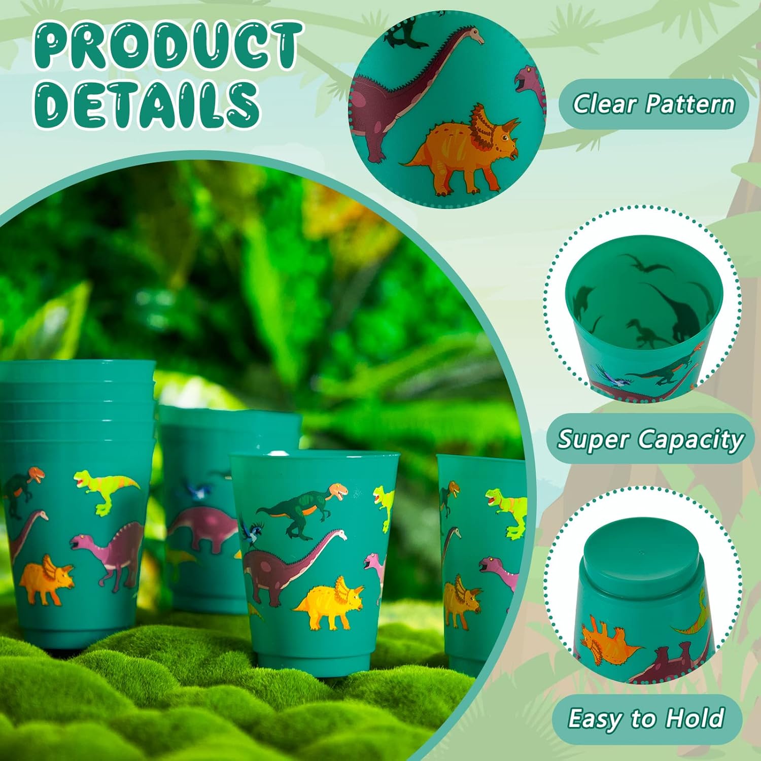 Tessco 24 Pcs Dinosaur Plastic Cups 16 oz