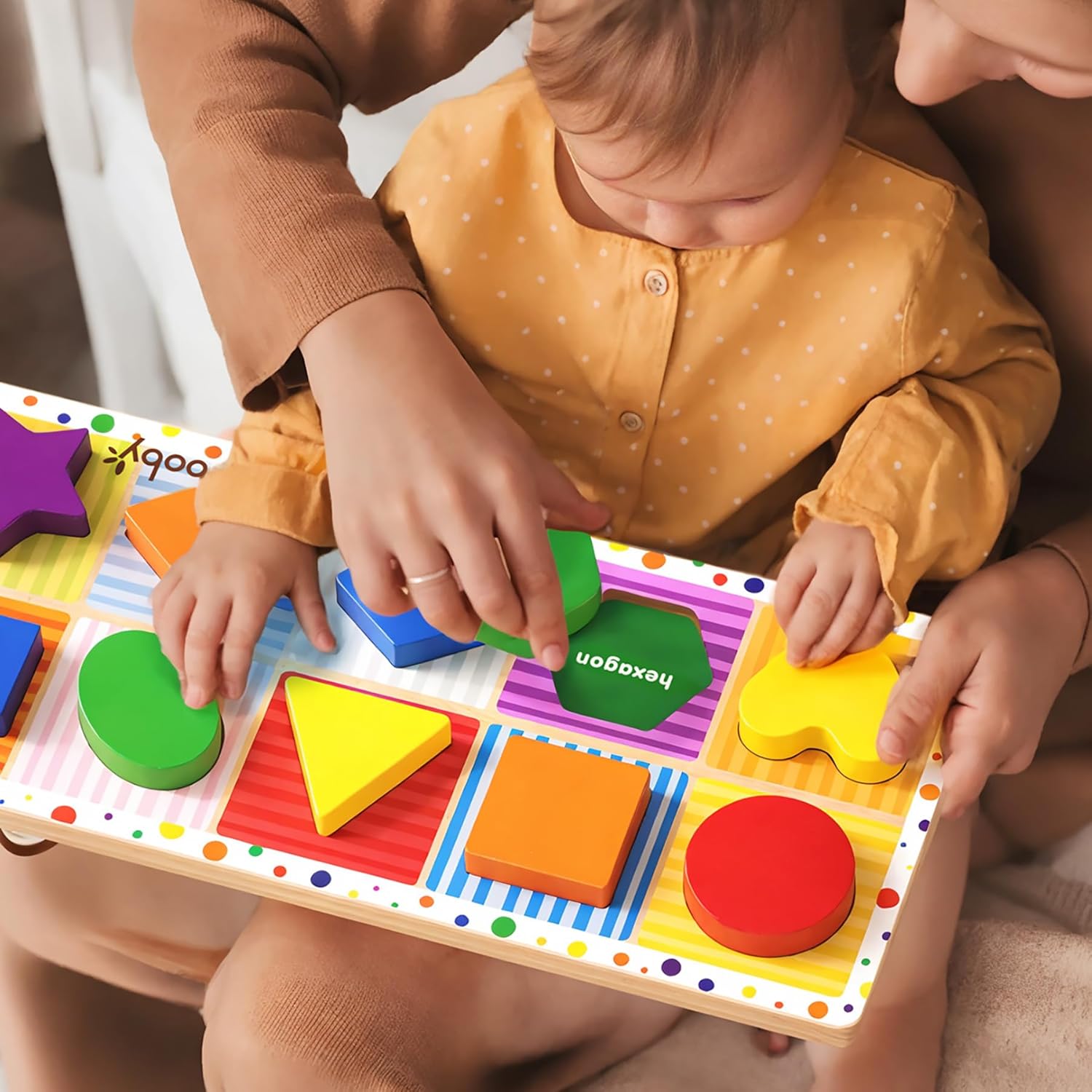 Dailyfunn Wooden Shape Puzzle 10 PCS Toddler 1-3 Years