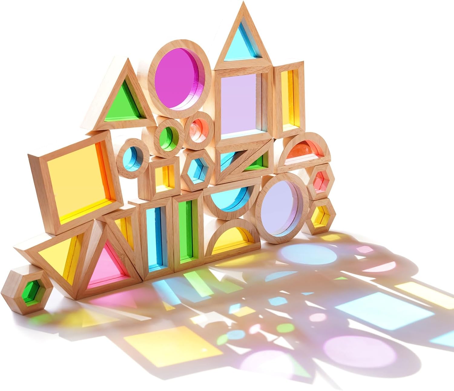 Agirlgle Rainbow Building Blocks 32 Pcs Wooden Stacking Set