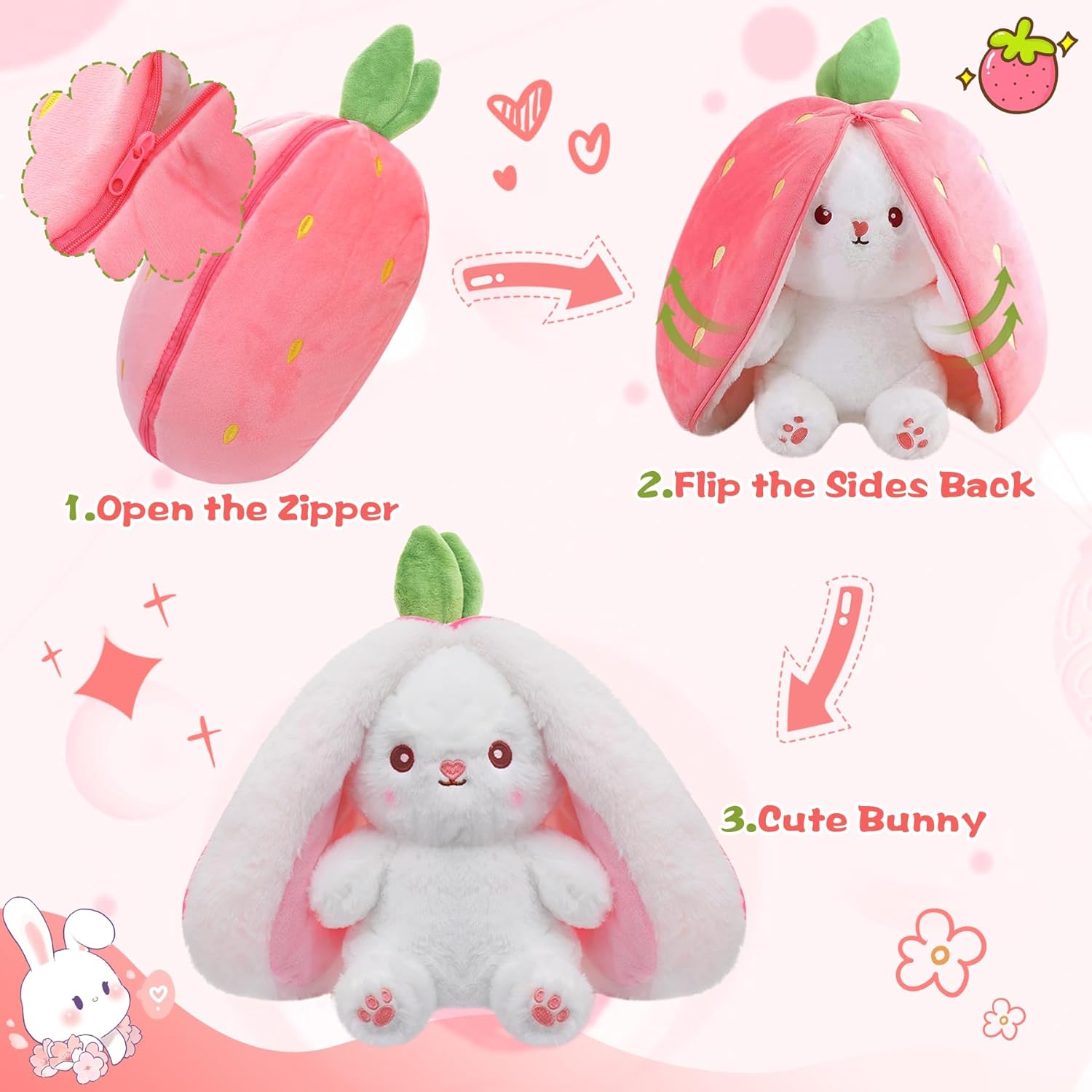 MIAODAM Reversible Cuddle Bunny Plush Toy