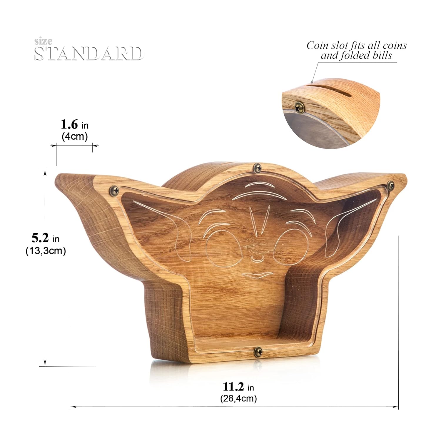 Wood Piggy Bank Alien with Big Ears - Kids Adult Money Box
