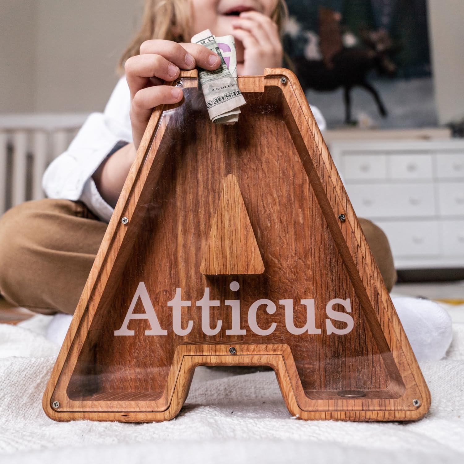 Personalized Wooden Letter Piggy Bank for Kids