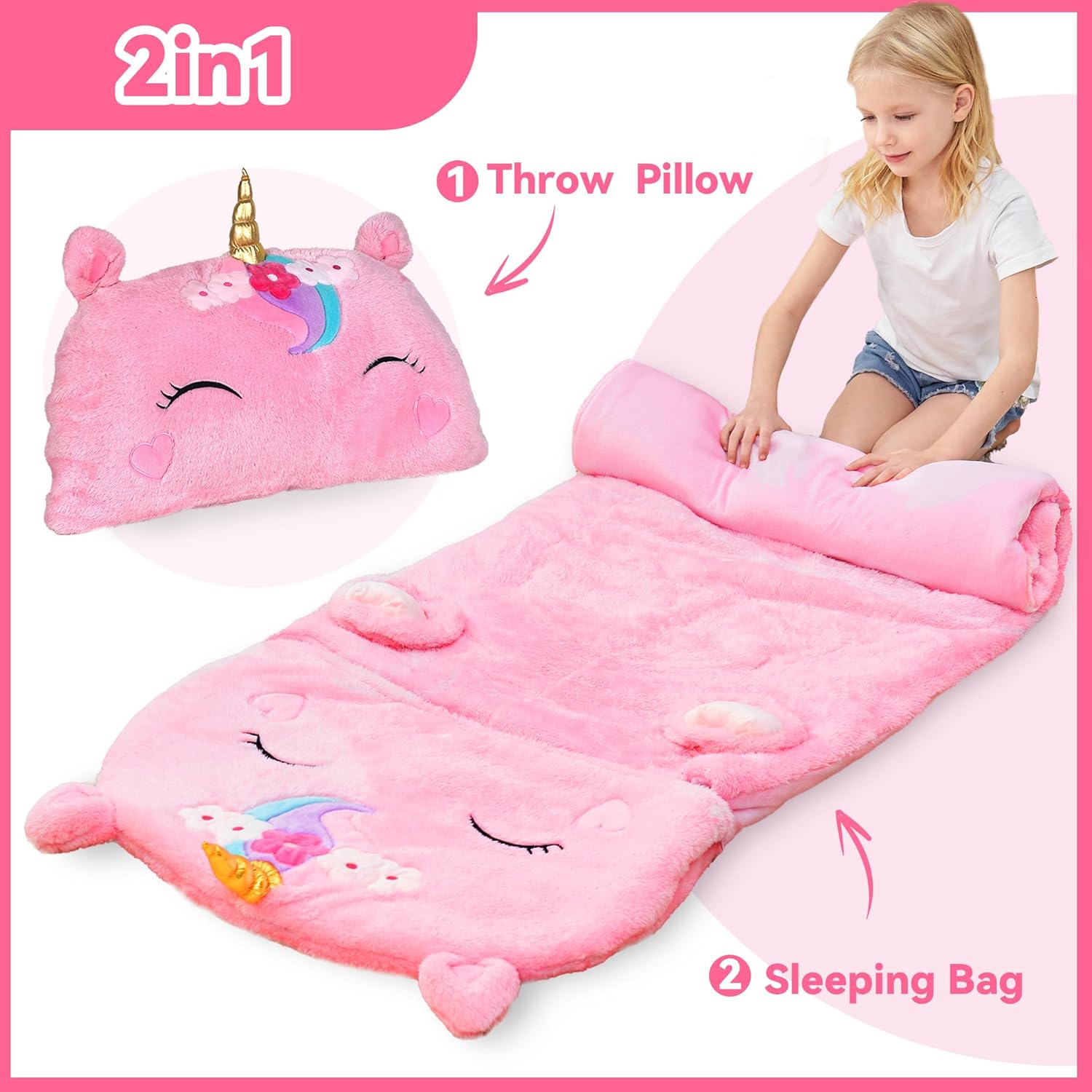 iPlay iLearn Kids Unicorn Sleeping Bag 2 In 1 1