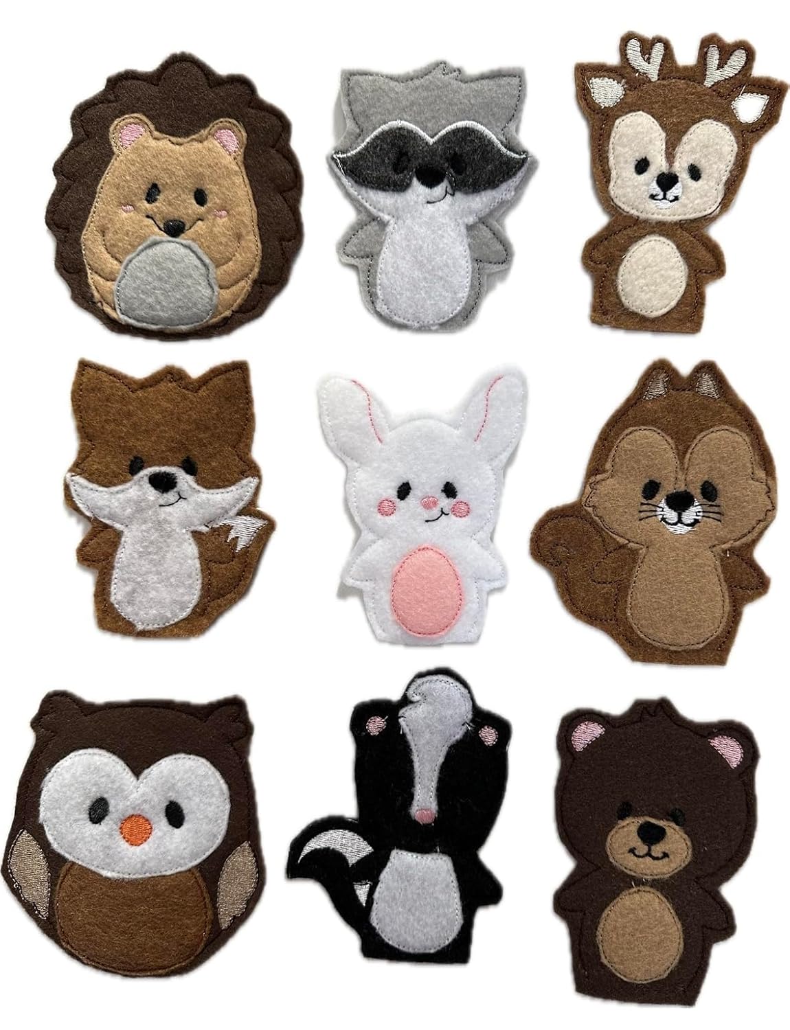Felt Woodland Animal Finger Puppets Set of Nine