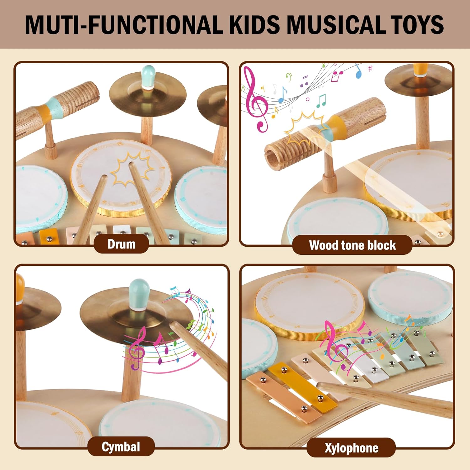 Montessori Drum Set for Toddlers 1-3 Years