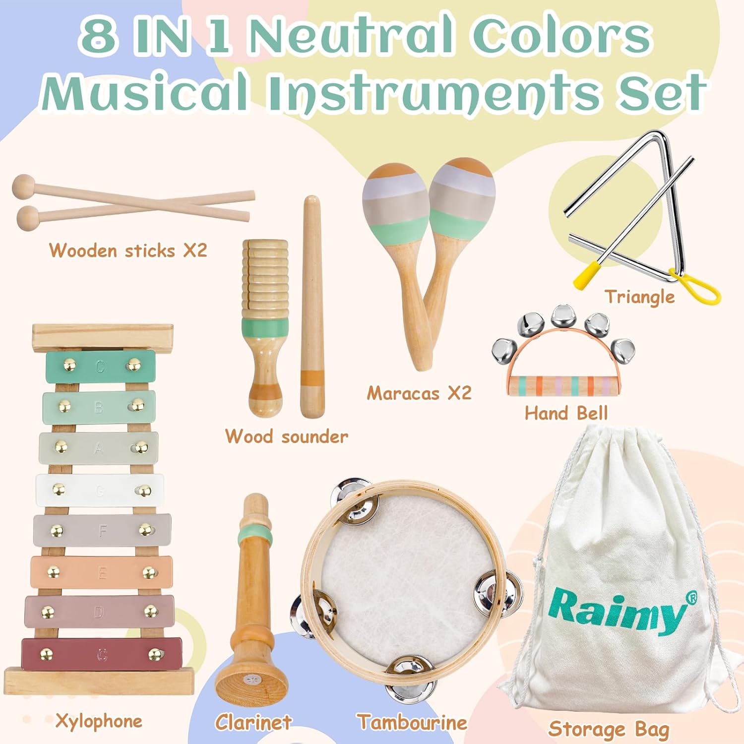 Raimy Musical Instruments Set for Kids 3 with Storage Bag 1