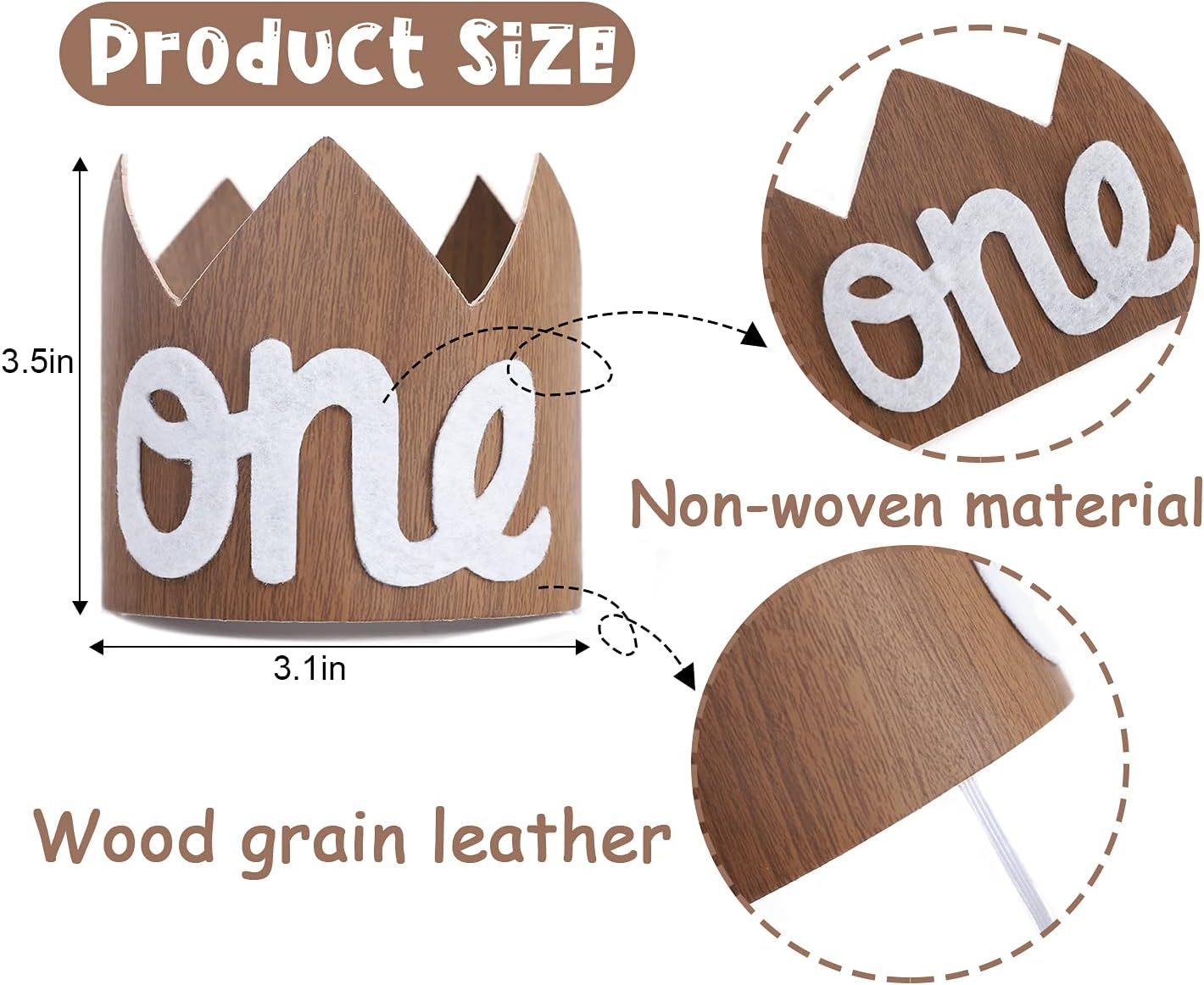 1st Birthday Mini Wood Crown Hat for Boys - Woodland Smash Cake Crown