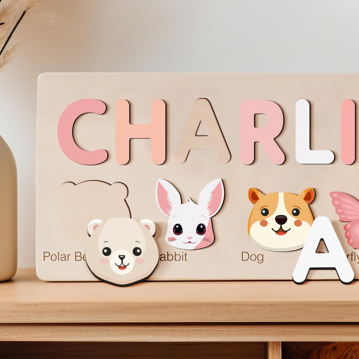 Personalized Wooden Name Puzzle with Animal Theme for Toddlers