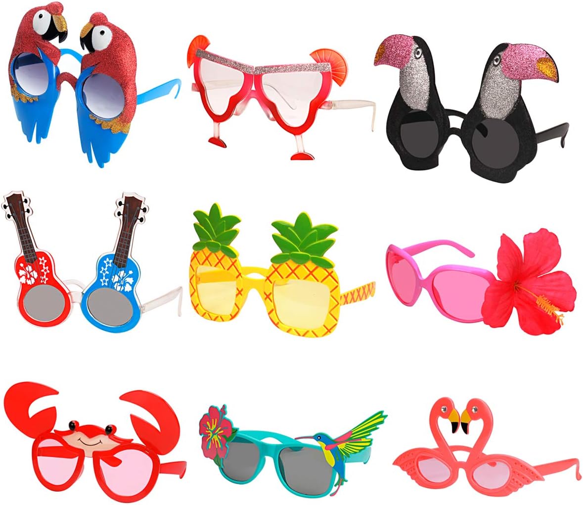 Ocean Line Luau Party Sunglasses Set - 9 Pairs Hawaiian Themed Gift