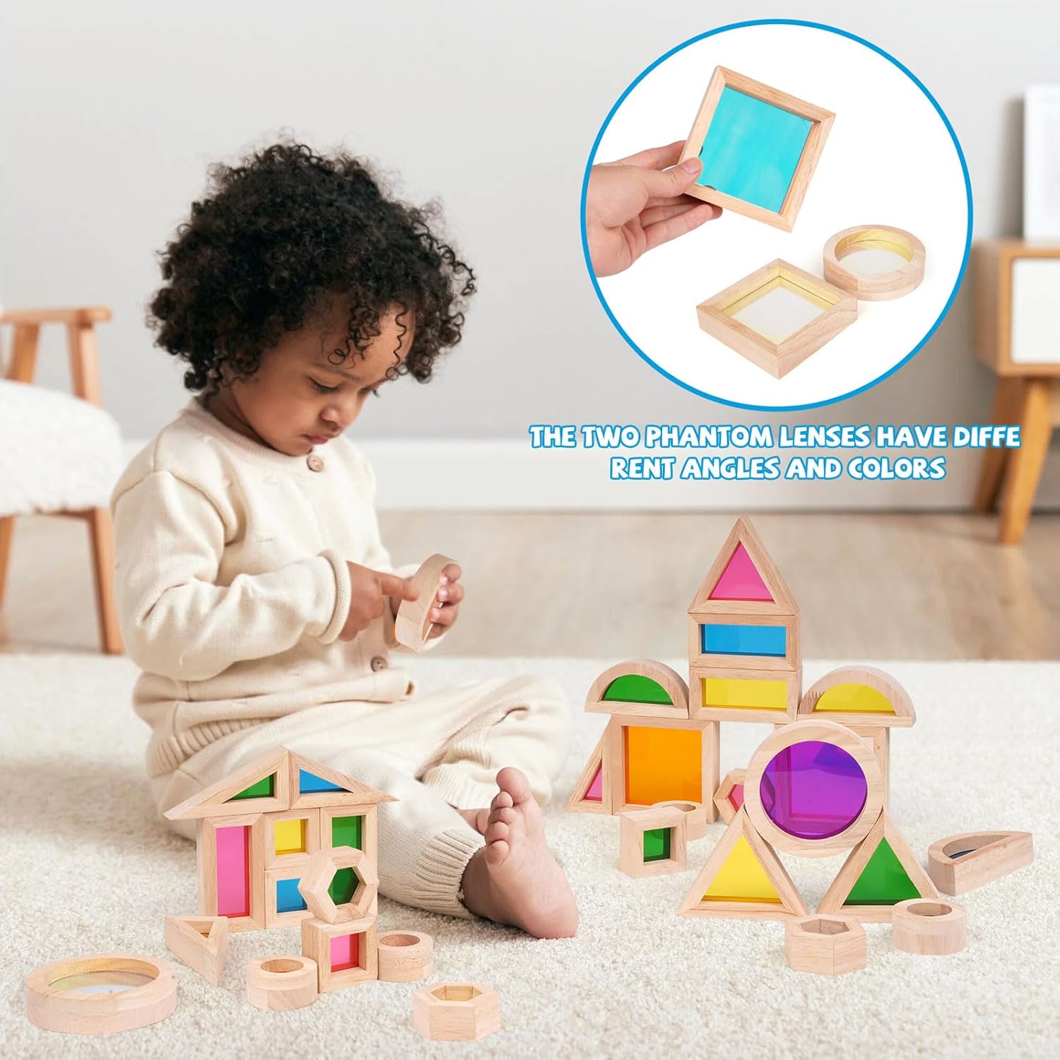 Agirlgle Rainbow Building Blocks 32 Pcs Wooden Stacking Set
