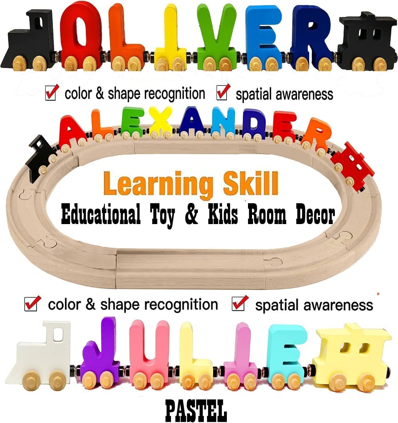 Large Handmade Wooden Name Trains Alphabet Puzzle for Kids