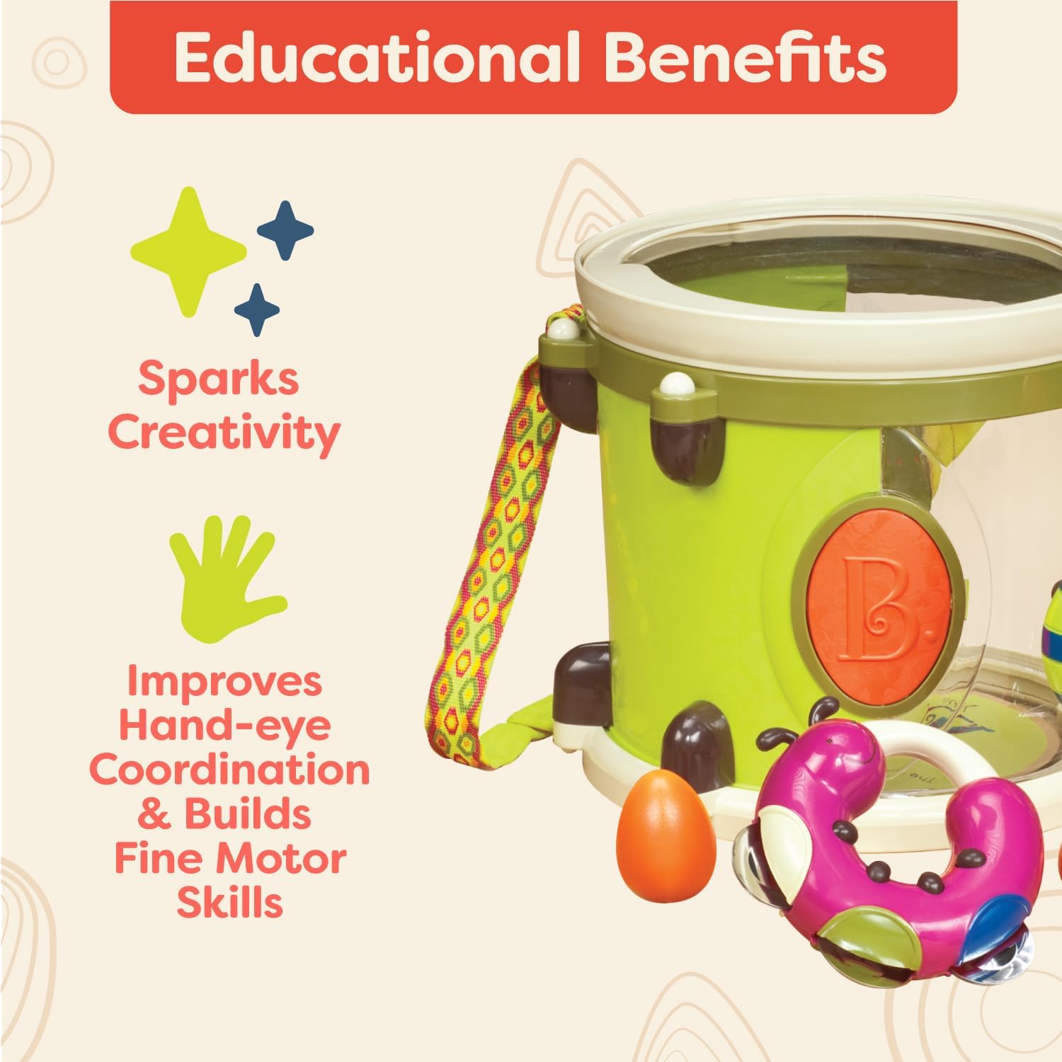 B toys Musical Instruments For Kids Portable Drum Set