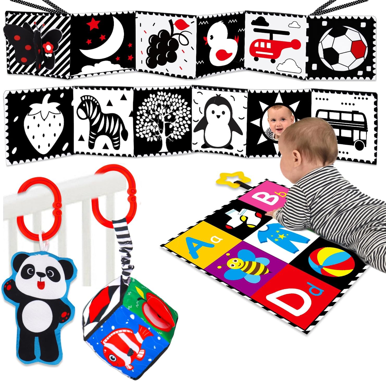 Thremhoo 4PCS High Contrast Baby Toys 0-6 Months