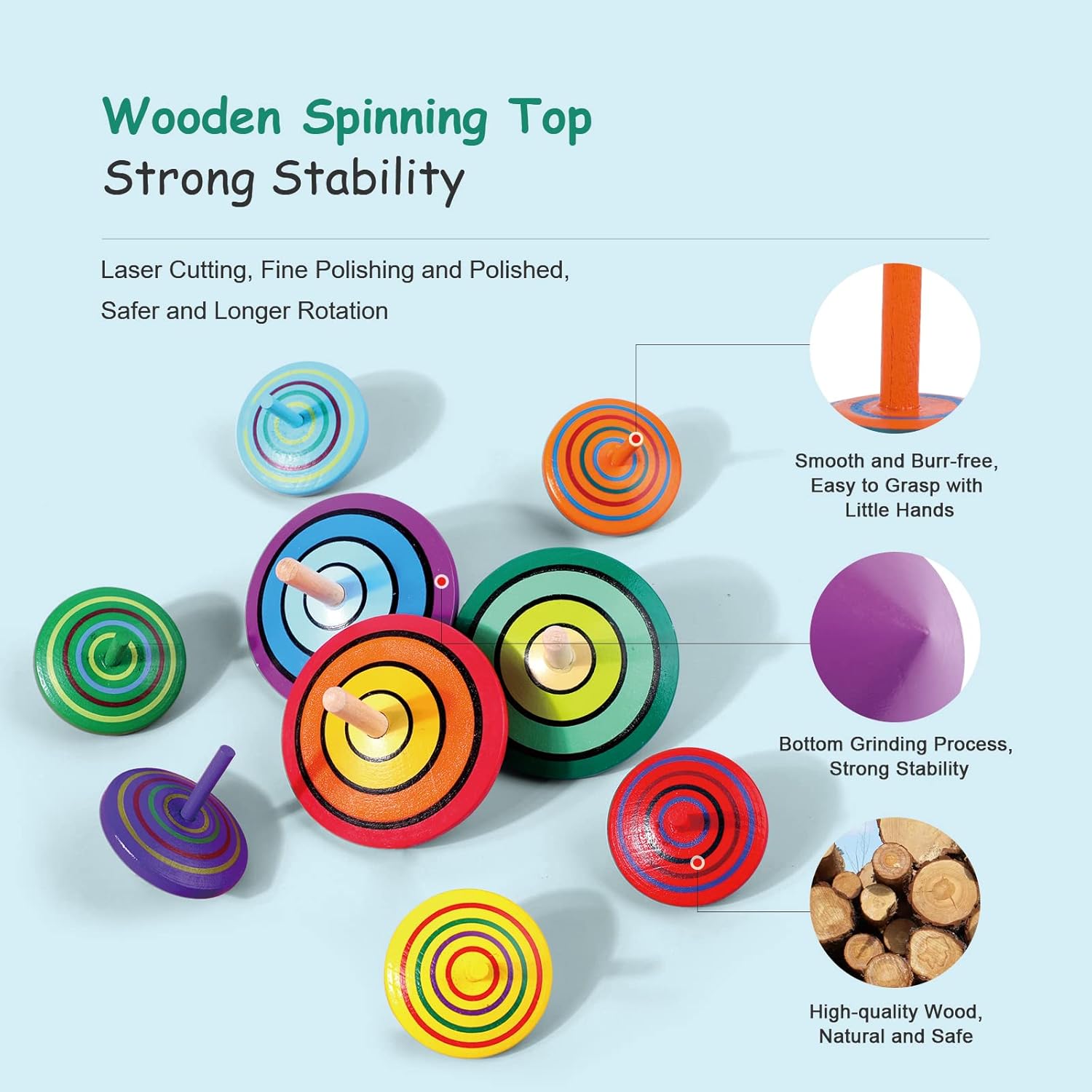 WODI Wooden Spinning Tops 9 Pcs Educational Toy
