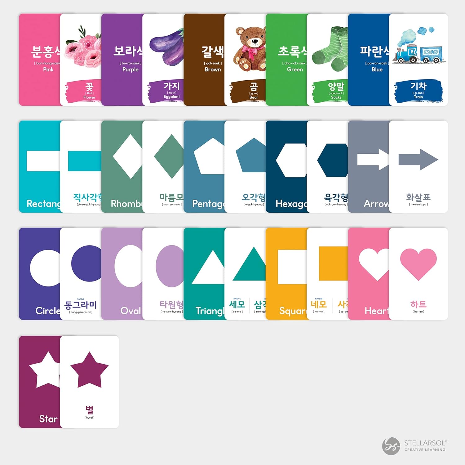 Stellarsol Toddler Korean Flashcards 55 Cards Learning Set