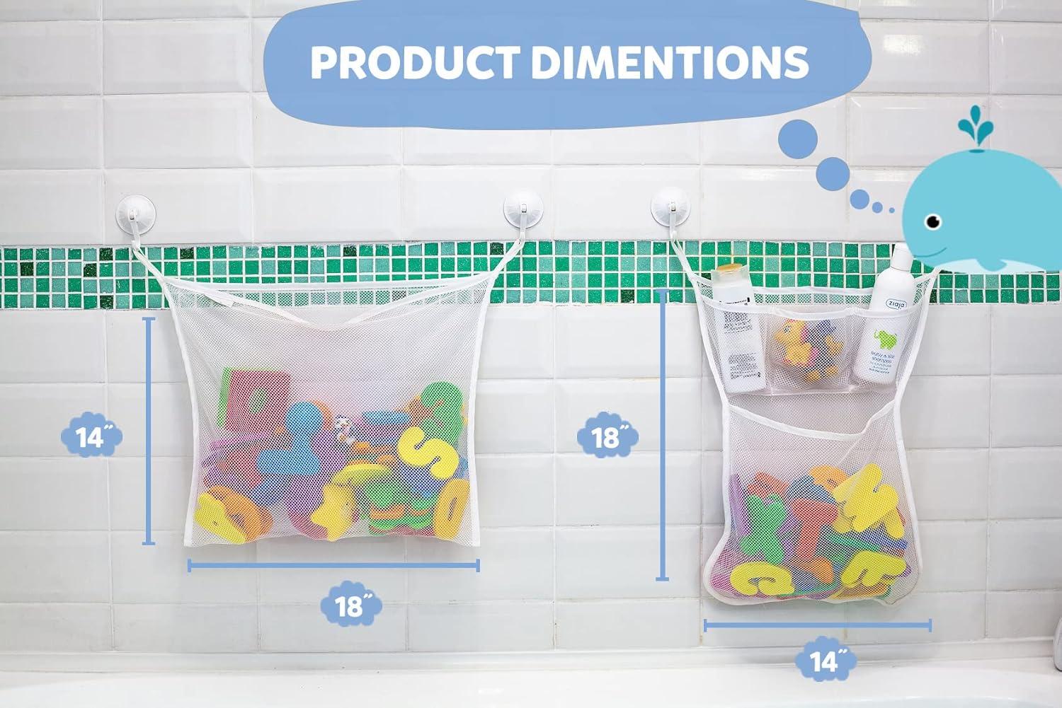 Comfylife 2-Pack Mesh Bath Toy Organizer with 8 Strong Hooks