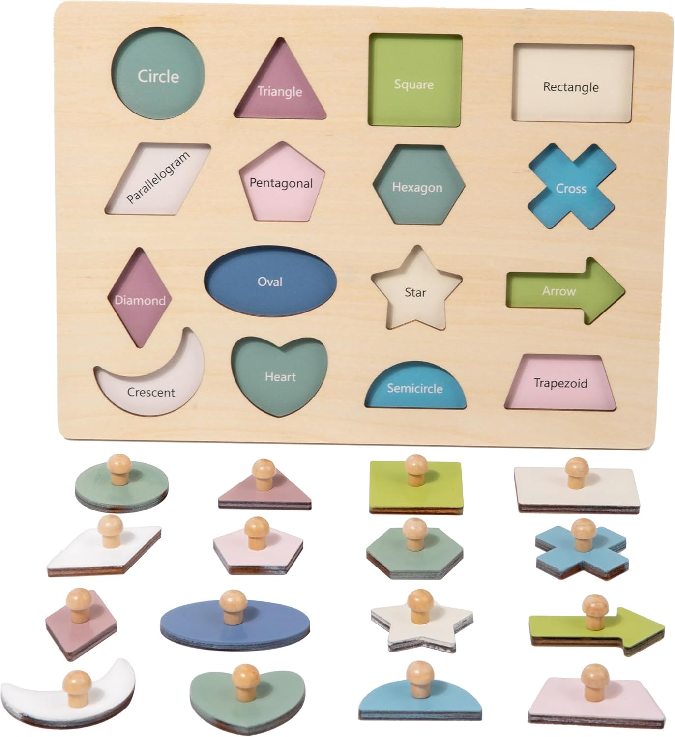 Adena Montessori 16 Piece Wooden Shape Peg Puzzle 1