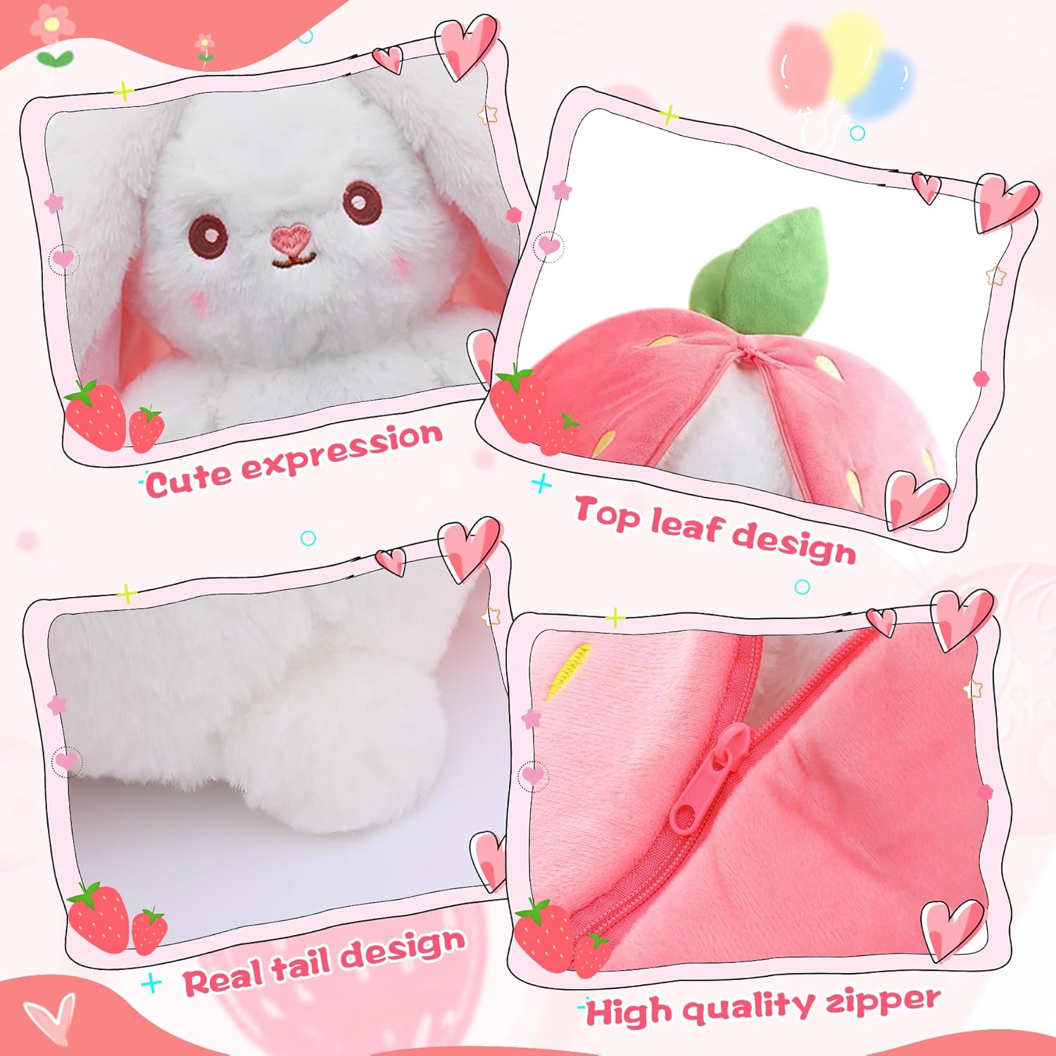 MIAODAM Reversible Cuddle Bunny Plush Toy