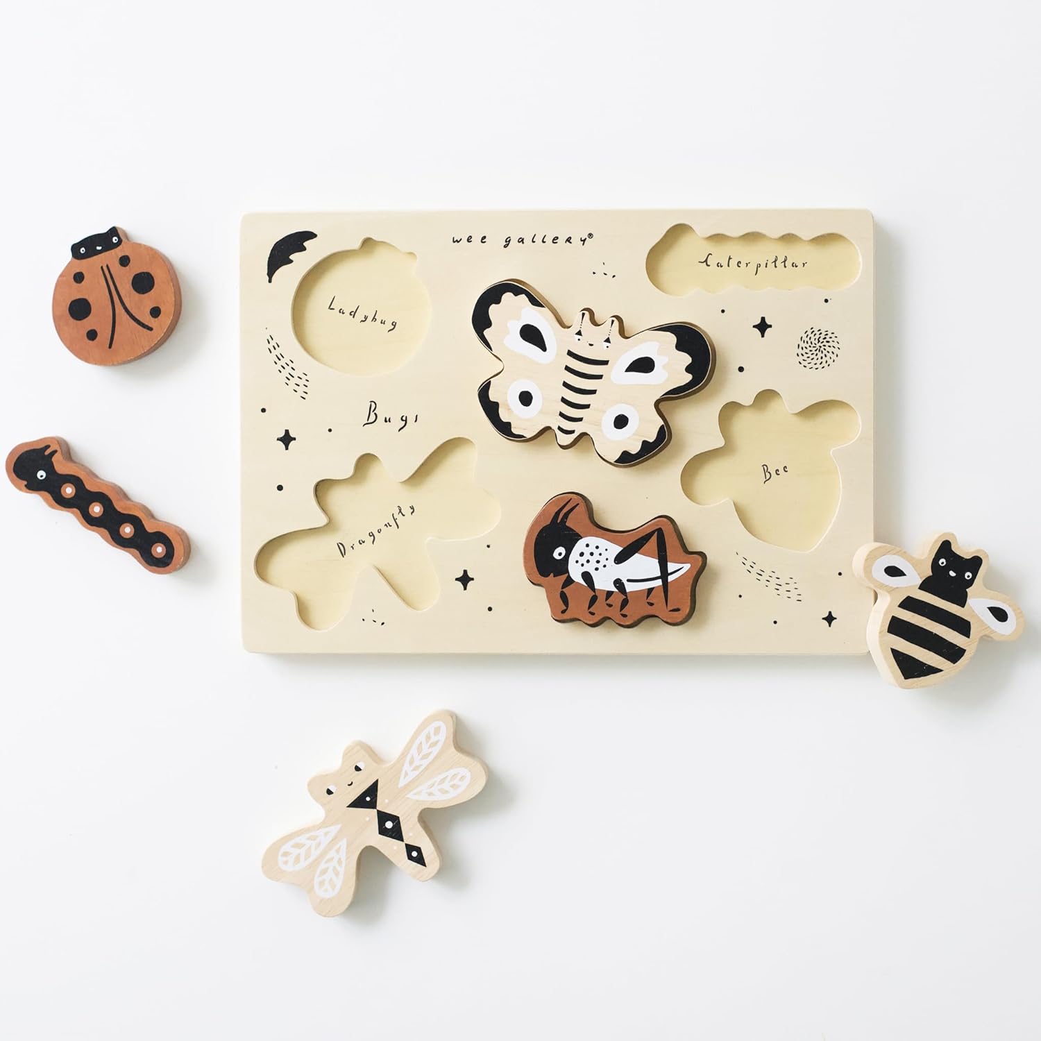 Wee Gallery Bugs Wooden Puzzle Tray for Kids Age 2-4