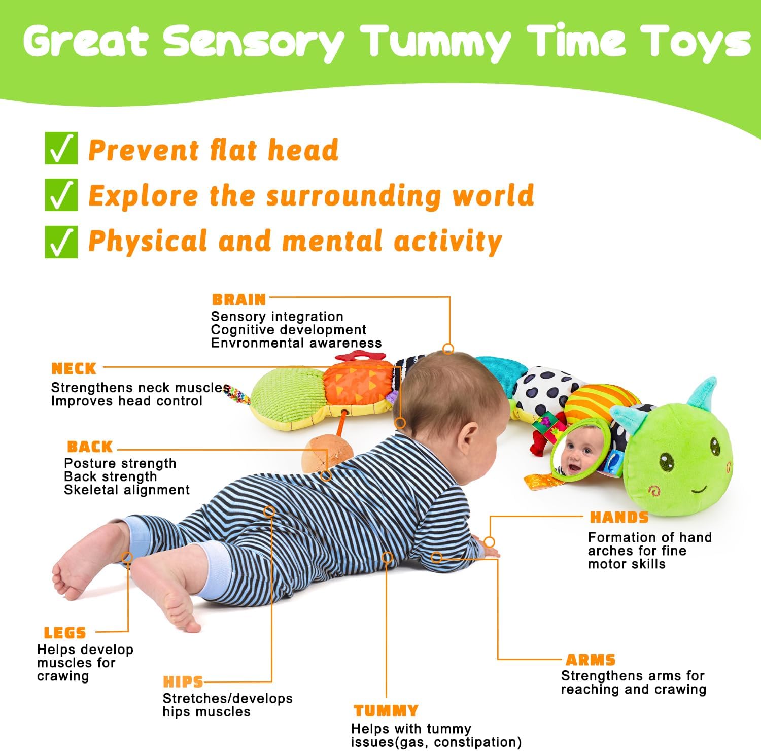 Melodyinn Baby Sensory Caterpillar Toy 0-6 Months