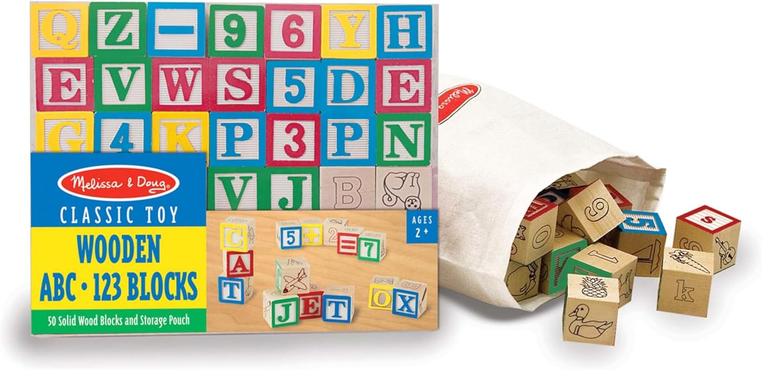 Melissa Doug Deluxe Wooden ABC123 Blocks Set 50 pcs 1