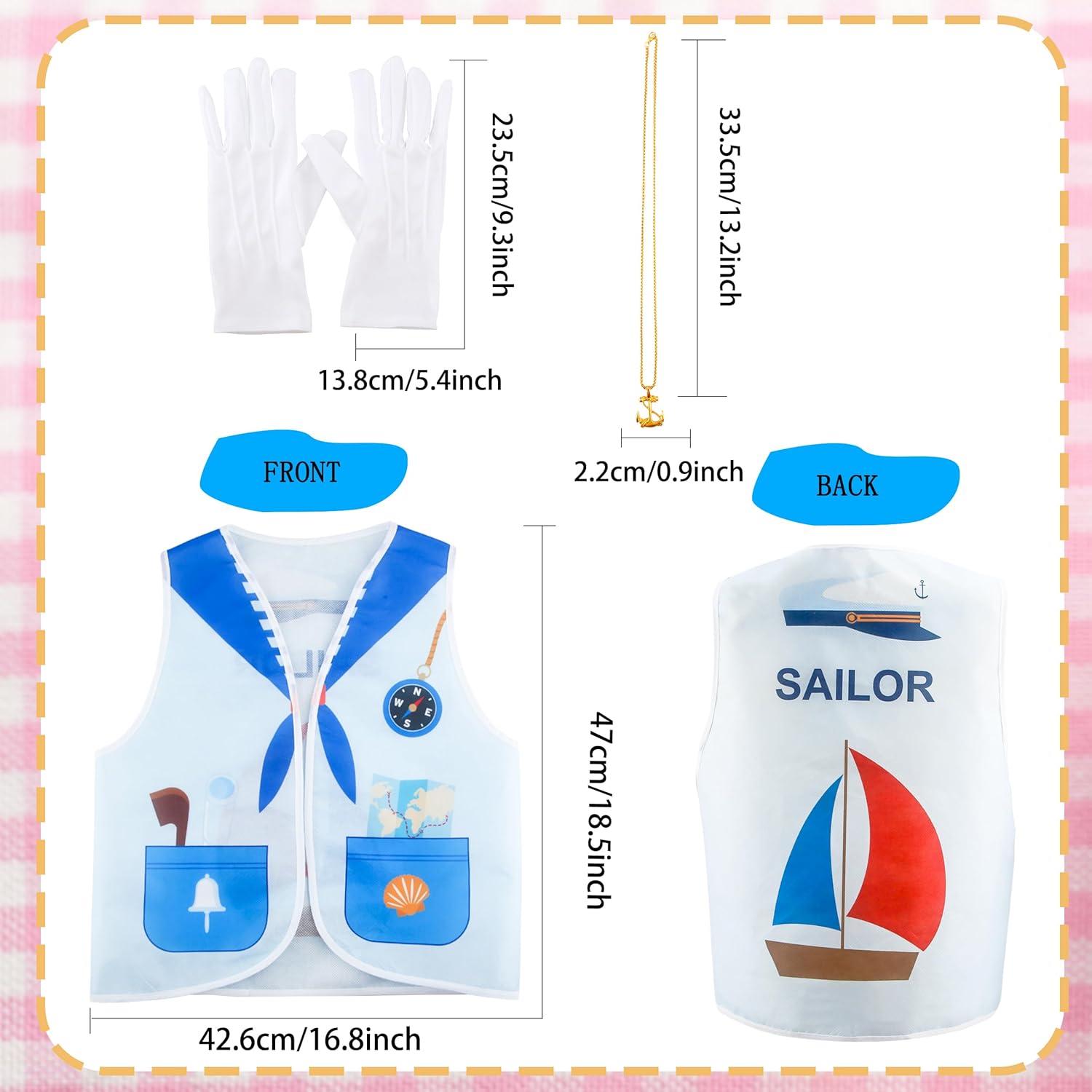 7 Pcs Kids Navy Captain Sailor Costume Set for Halloween Birthday