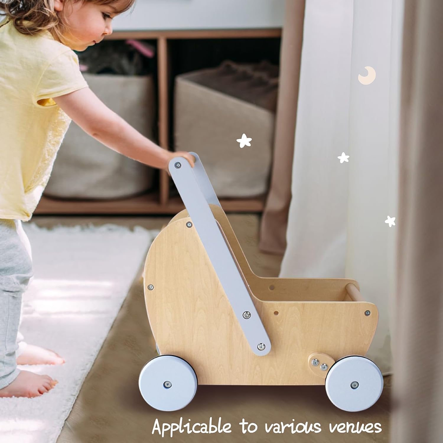 Pillowhale Wooden Baby Doll Stroller with Walker