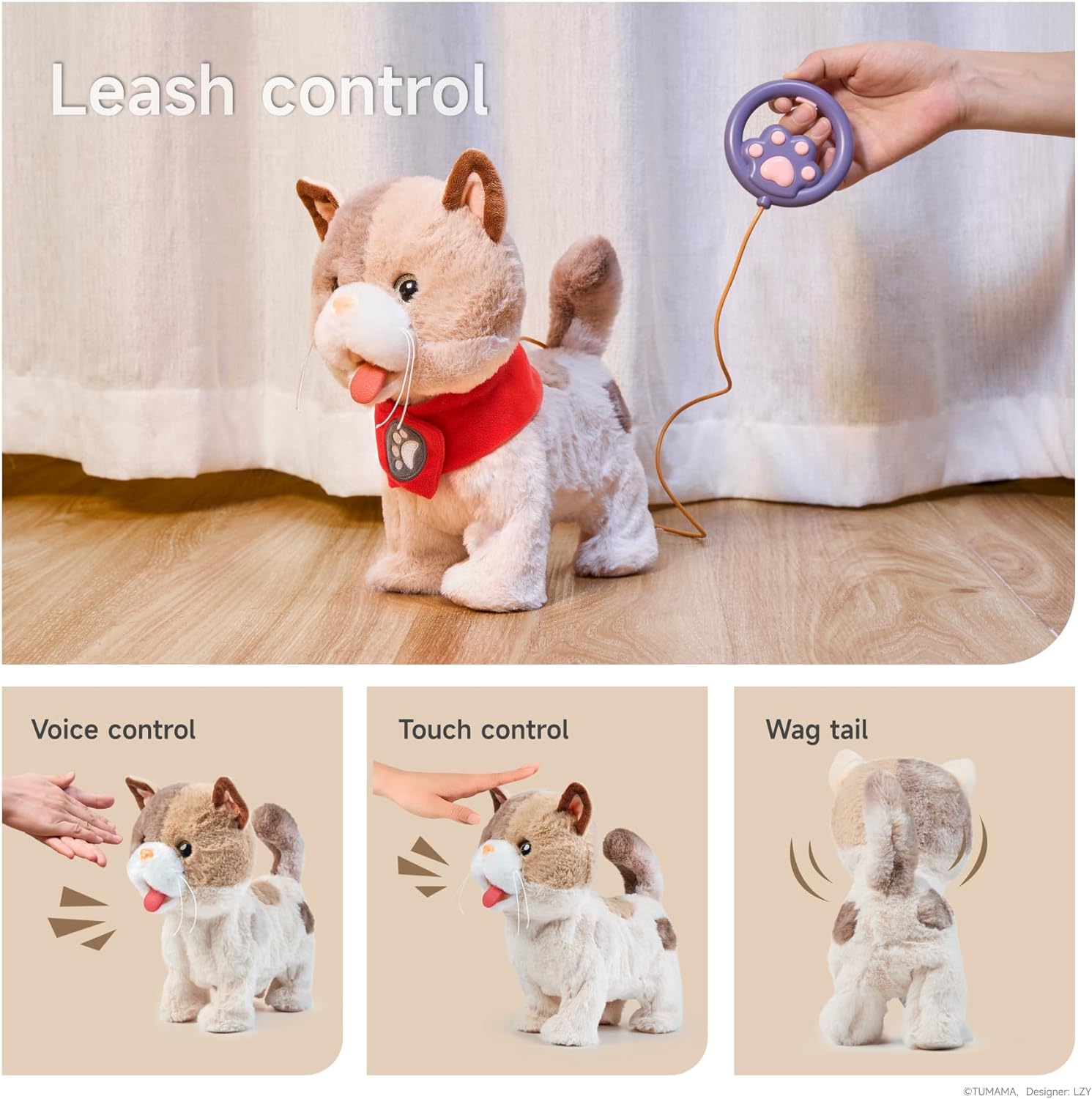 TUMAMA Toy Cat for Kids Walks Meows Wags Tail Interacts Remote Control