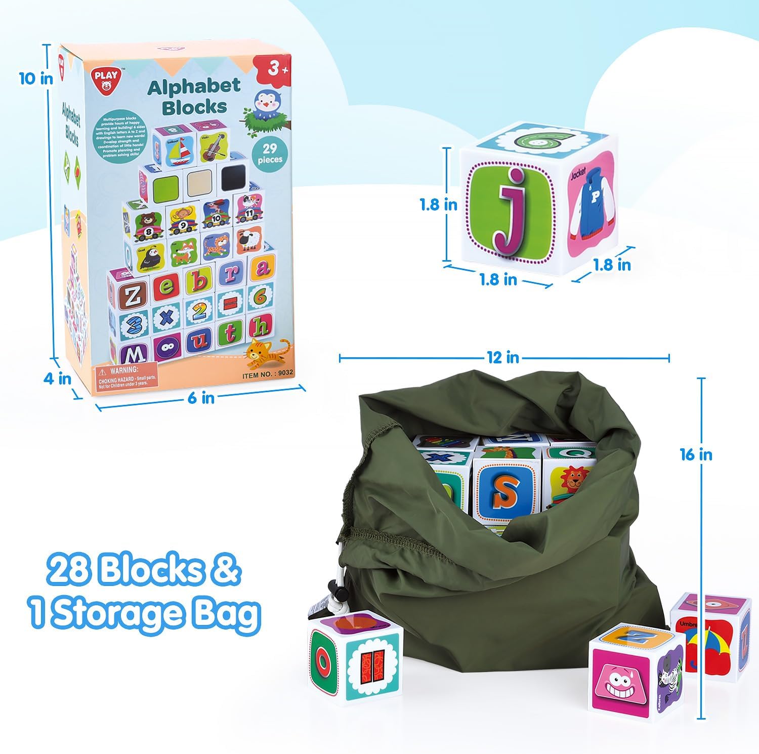 PLAY ABC Stacking Blocks 28PCS for Toddlers 1-3