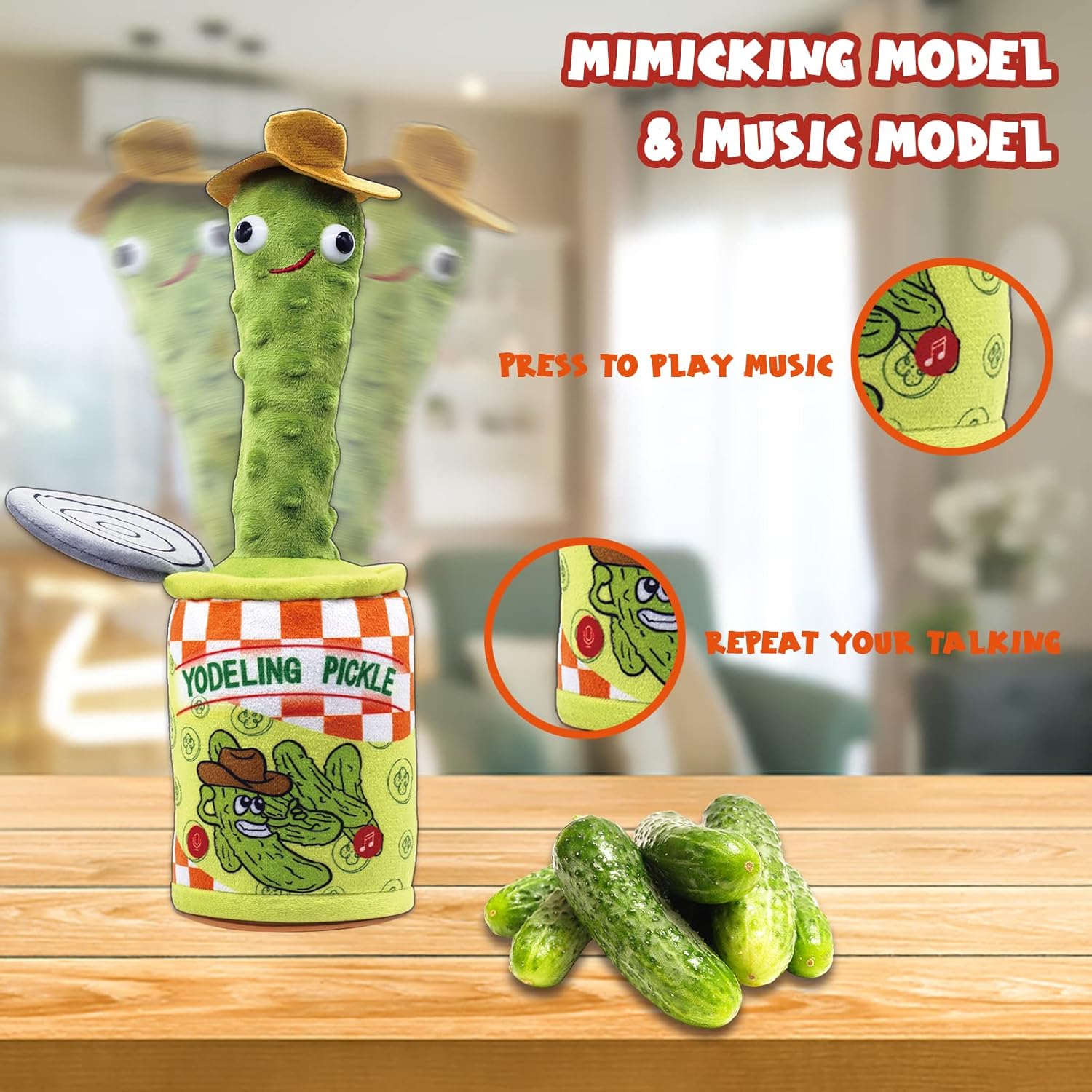 Yodeling Pickle Toy - Rechargeable Talking Plush Gag Gift for All Ages