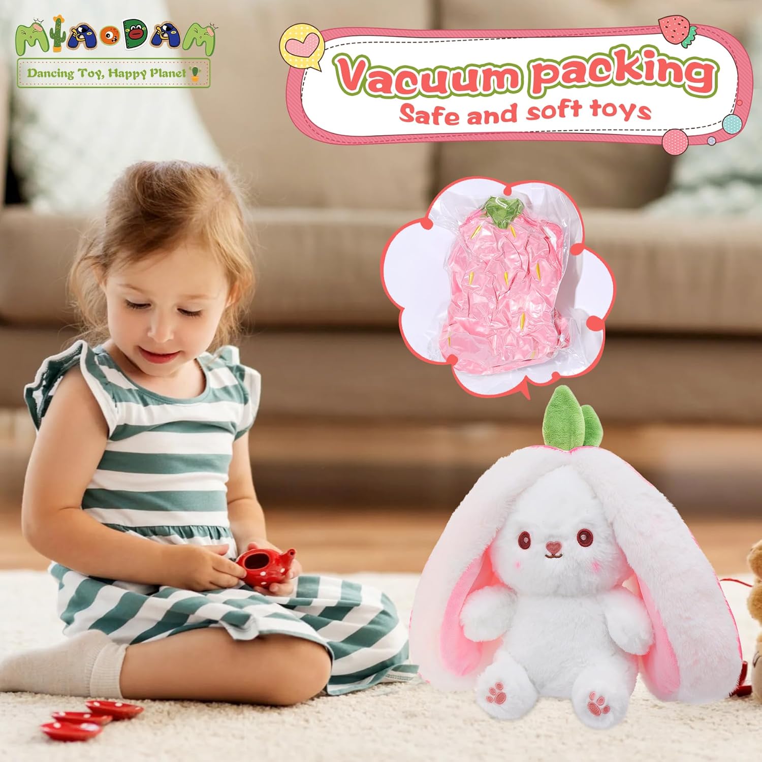 MIAODAM Reversible Cuddle Bunny Plush Toy
