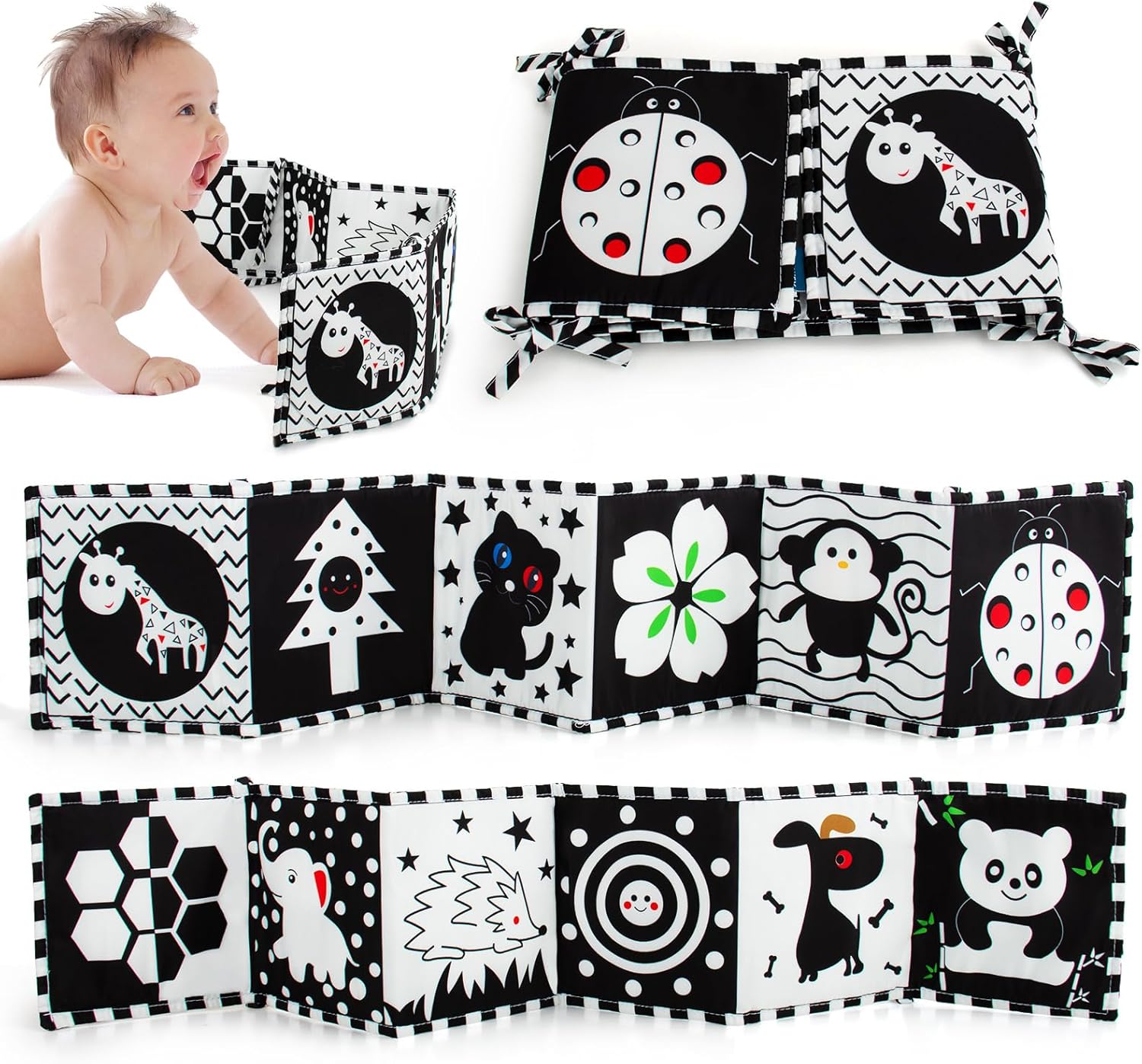 Cawgug High Contrast Baby Book for Tummy Time Development