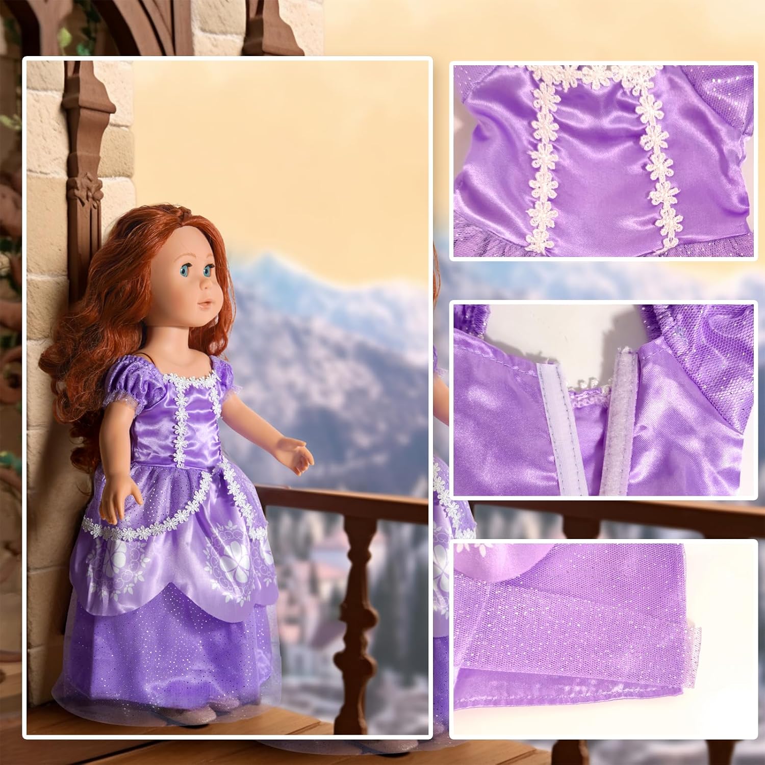 WONDOLL 18 Inch Princess Dress 6Pcs Costume Set