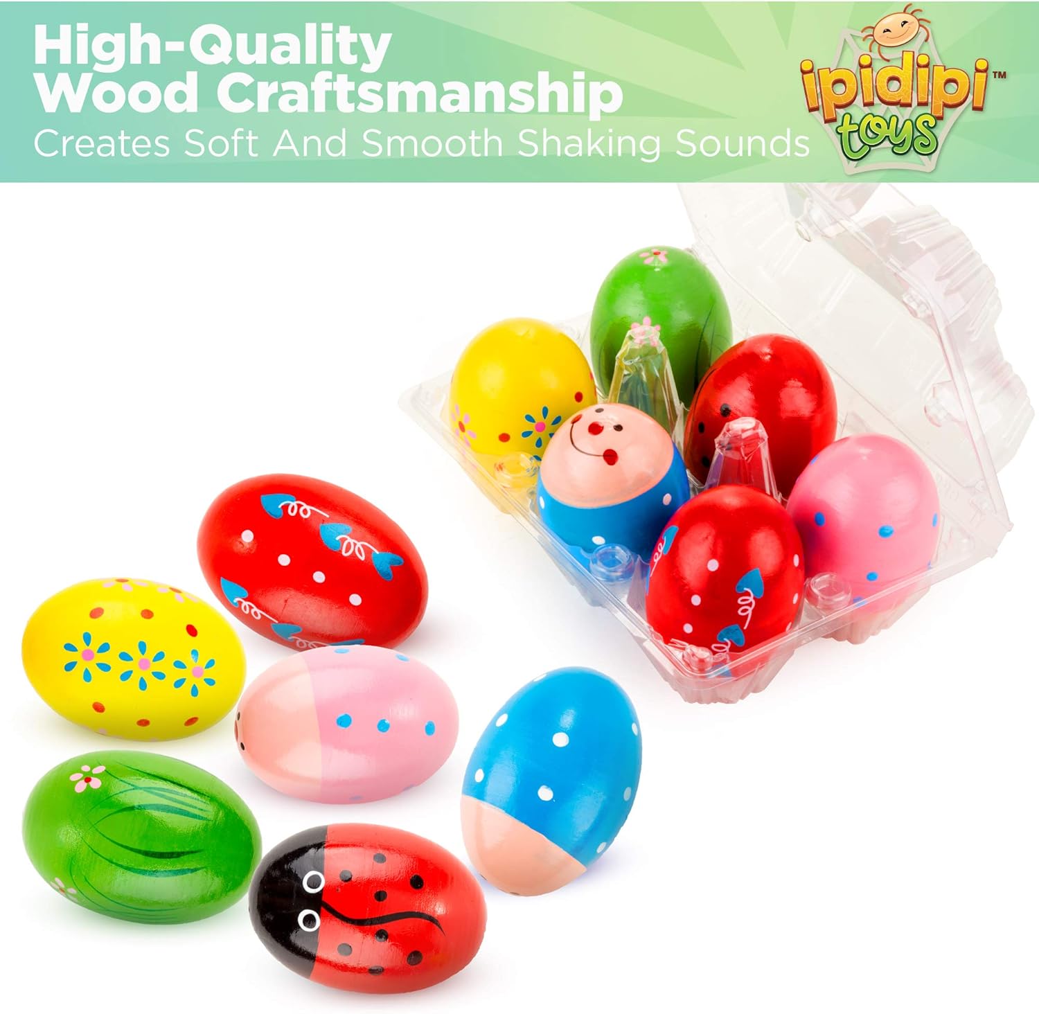 IPIDIPI TOYS Egg Shakers Maracas Pack of 6 Musical Wooden Toys
