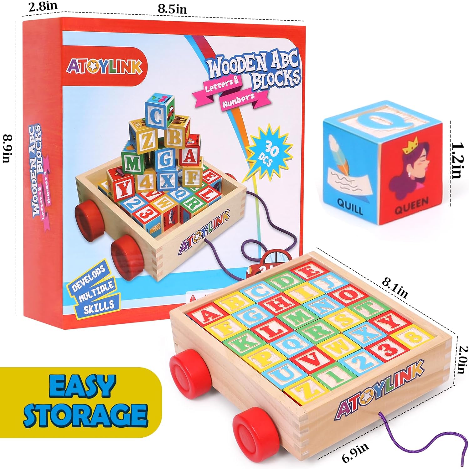 Atoylink Alphabet Number Wooden Stacking Blocks for Toddlers 1-3