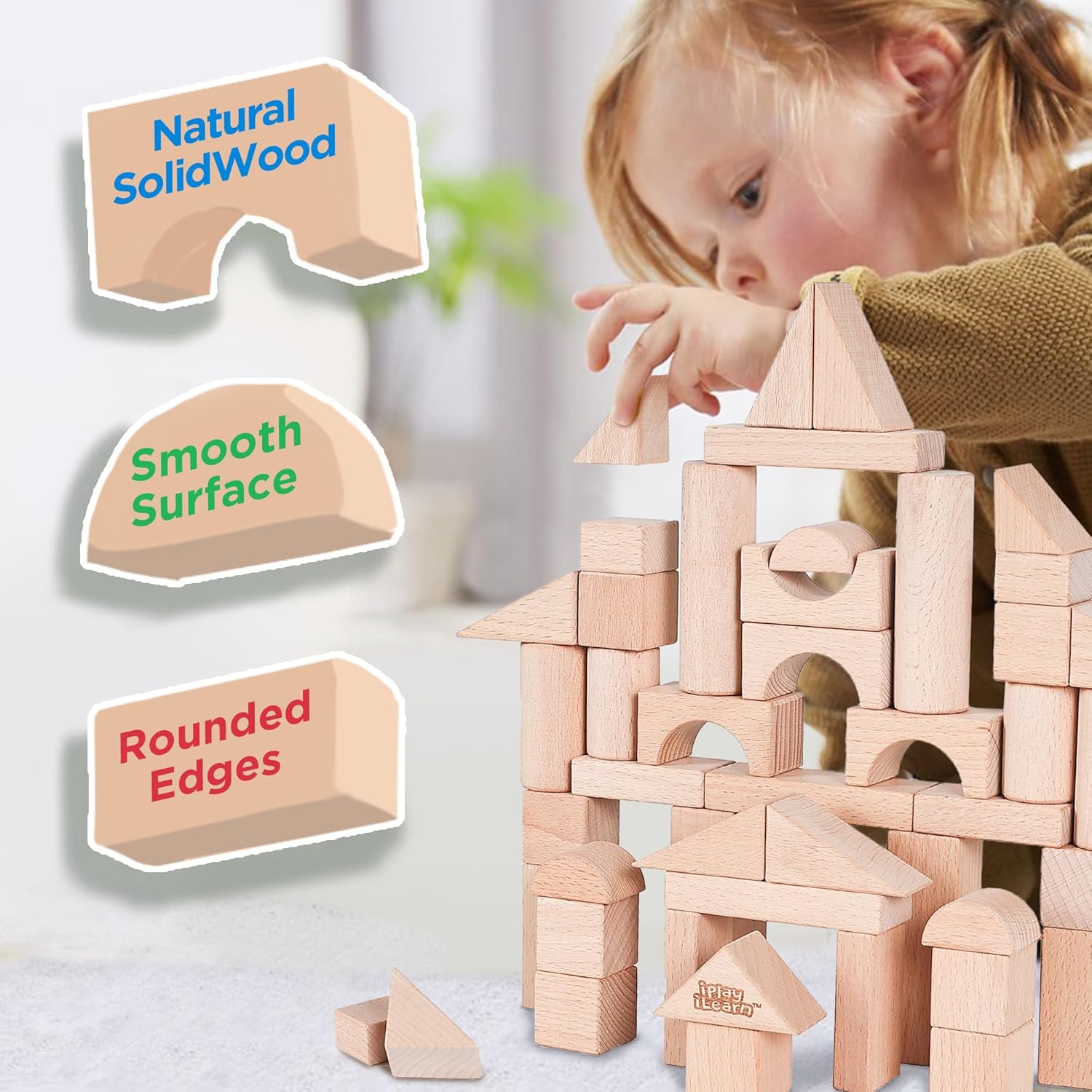 iPlay iLearn Wooden Block Set for Kids 3